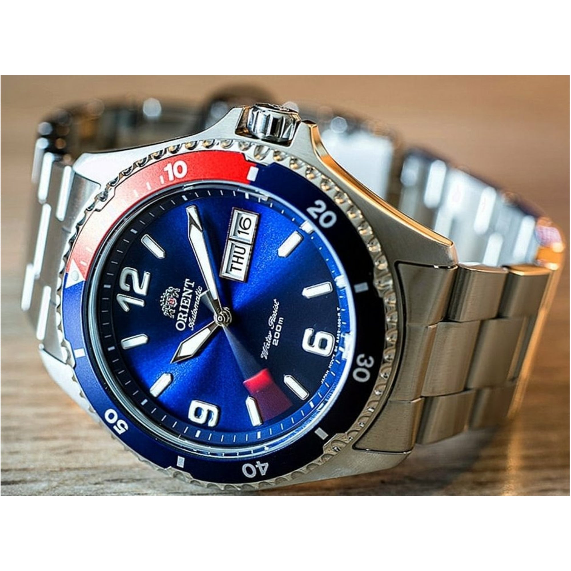 Orient Mako II 42mm Pepsi Blue Dial Steel Mens Automatic Watch FAA02009D9
