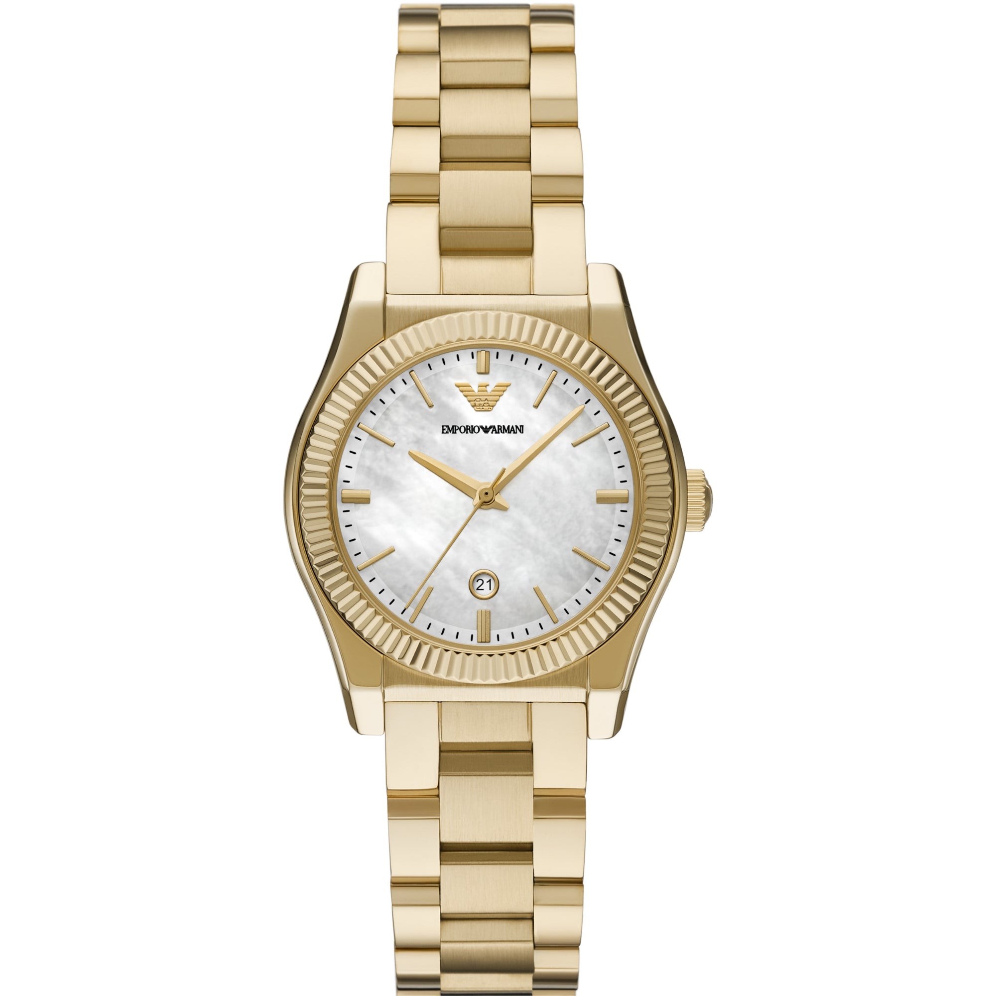Emporio Armani Gianni T-Bar 32mm Mother Of Pearl Dial Steel Ladies Quartz Watch AR11657