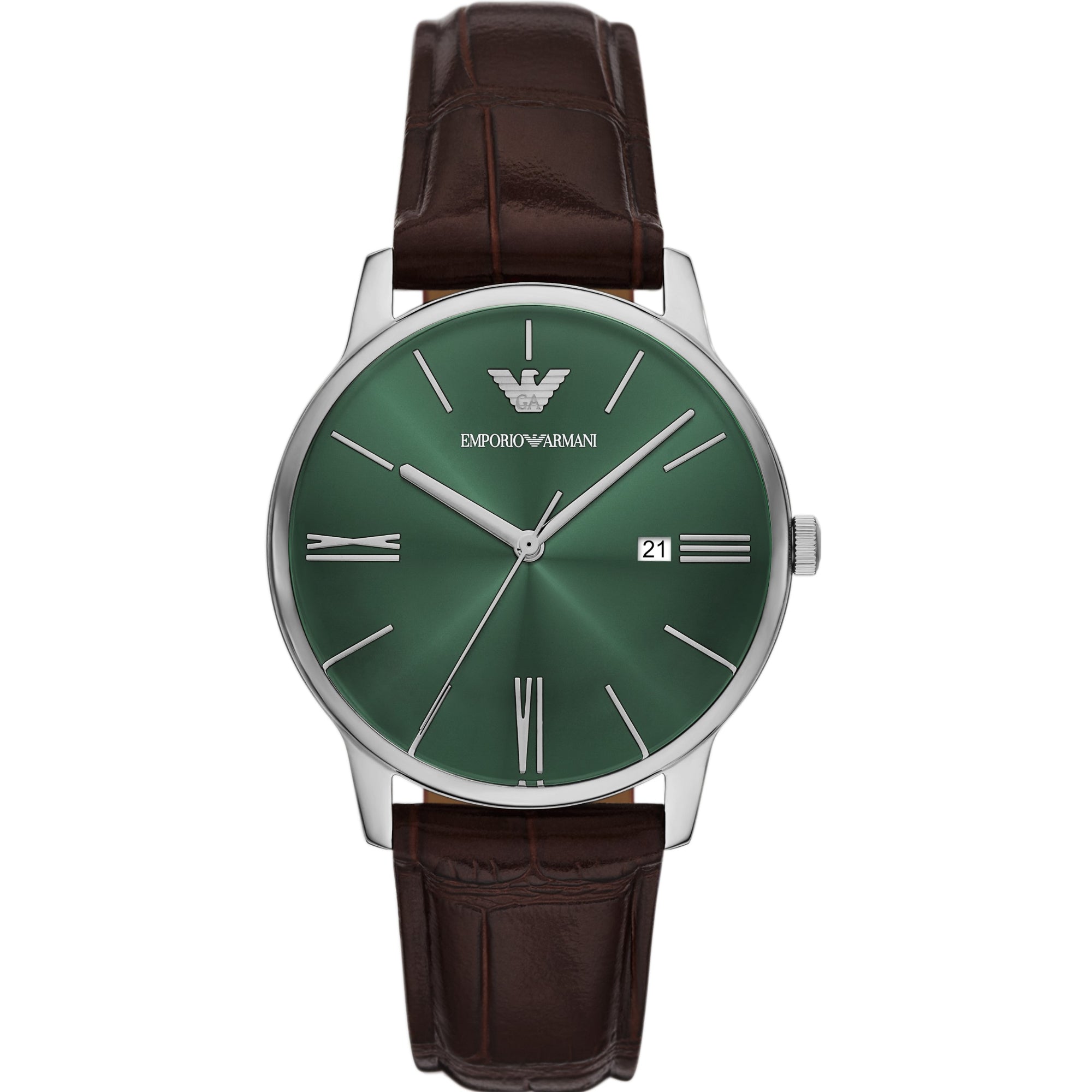 Emporio Armani Minimalistisch 39 mm Grünes Zifferblatt Leder Herren Quarzuhr