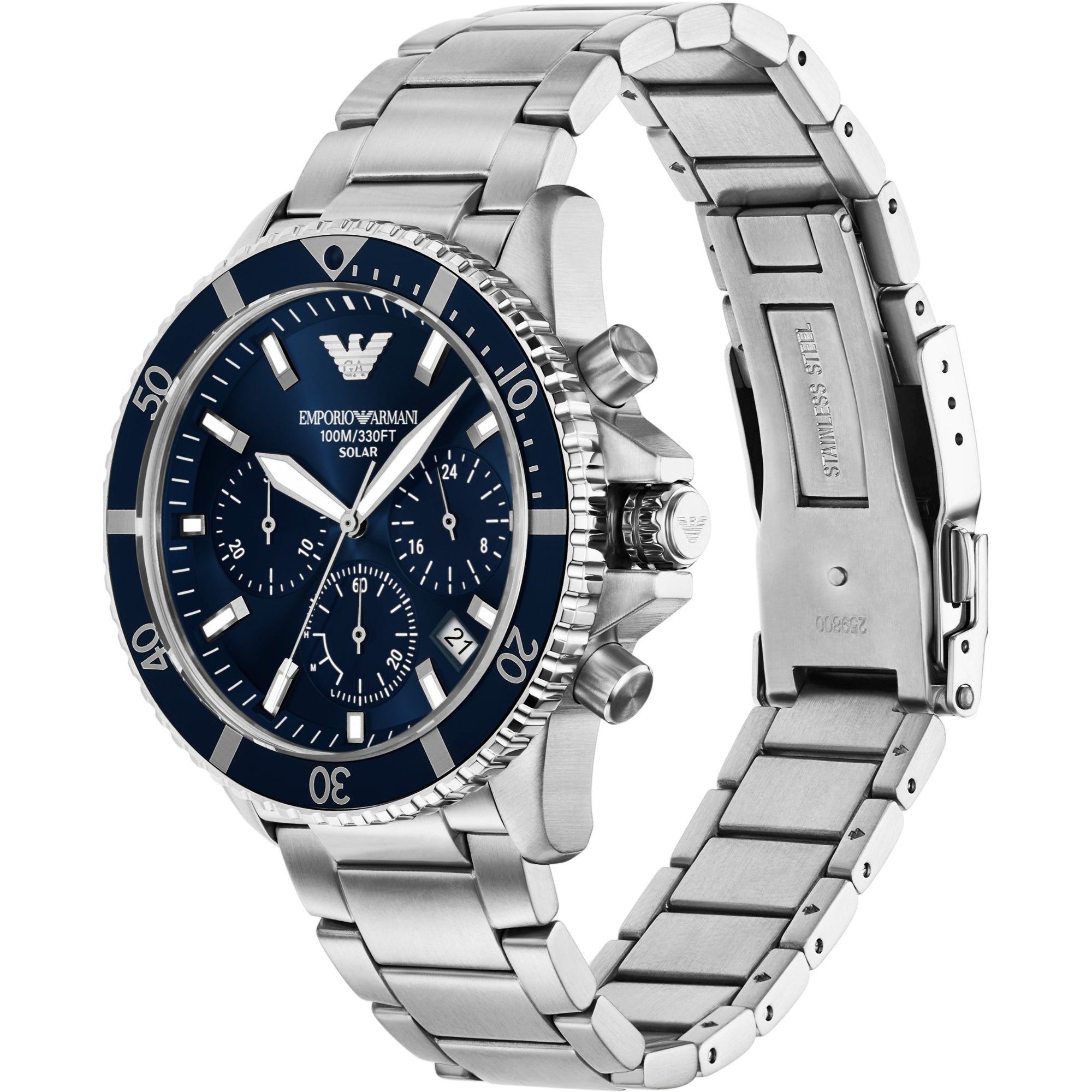 Emporio Armani World Explorer 43.5mm Chronograph Blue Dial Steel Mens Quartz Watch AR11681