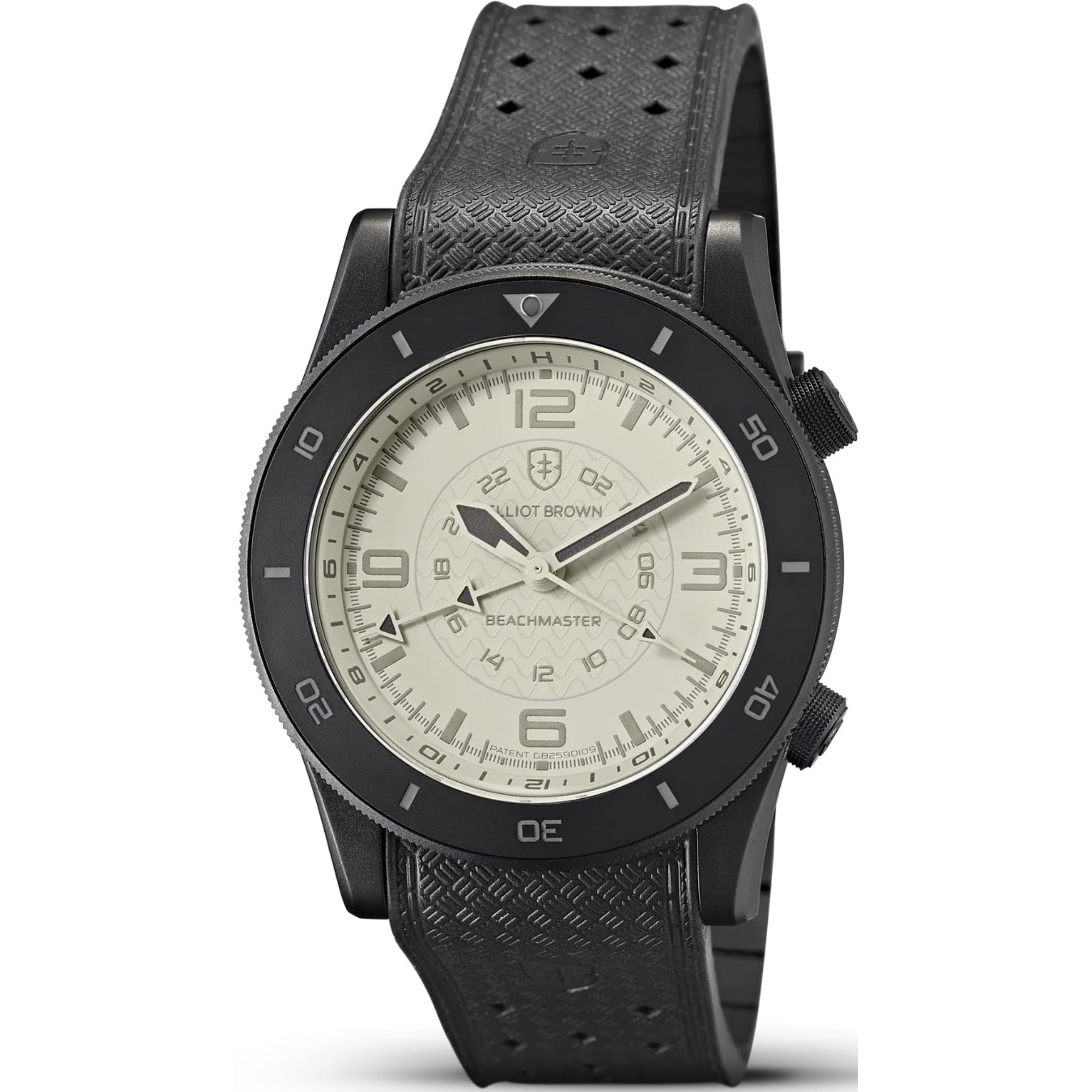 Elliot Brown Beachmaster Ghost Creme Zifferblatt Schwarzes Gummi Armband Herren Uhr 0H0-622-R51G