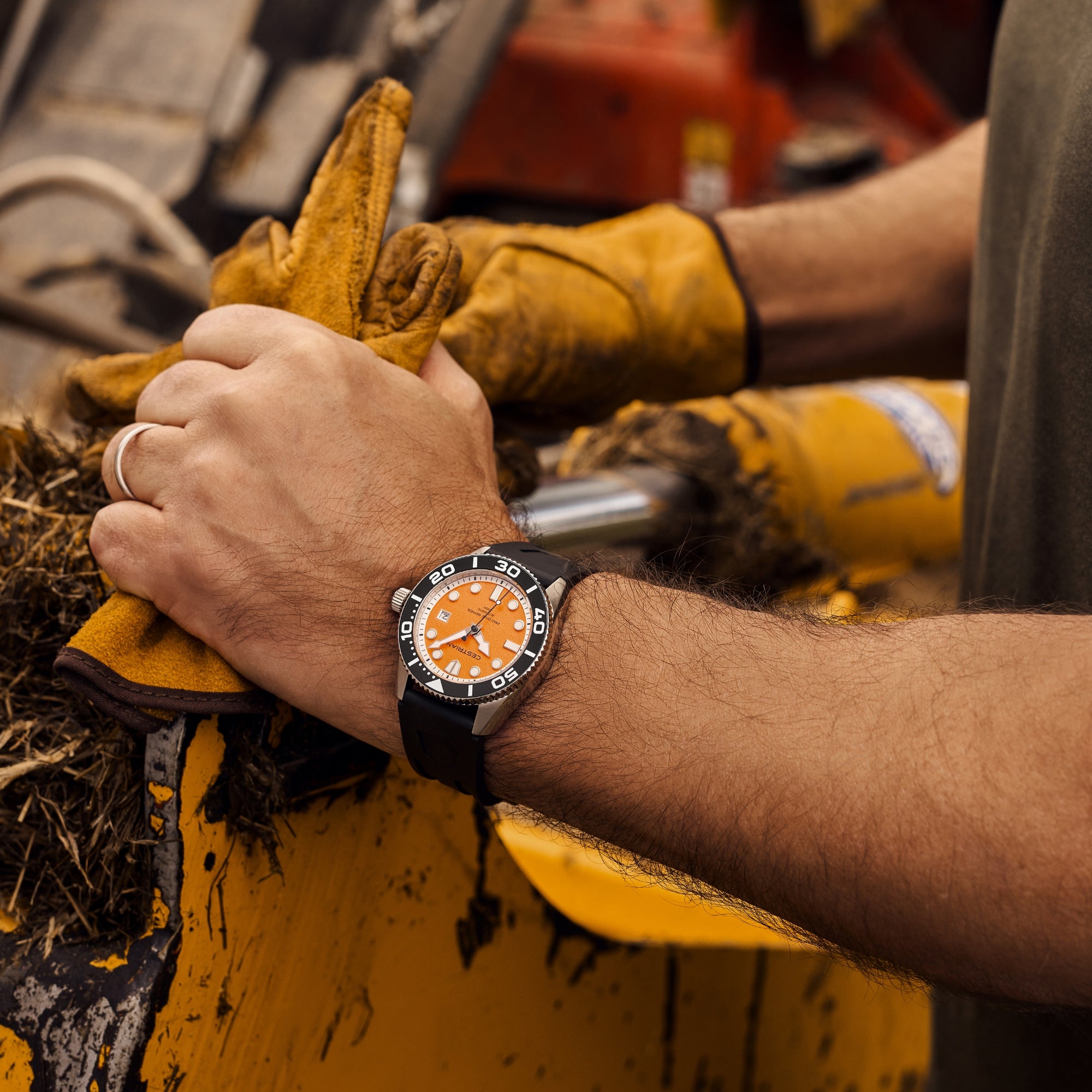 Cestrian Pro Dive Series Orange Dial Silicone Strap Automatic 300m Men's Watch CP-ORB002