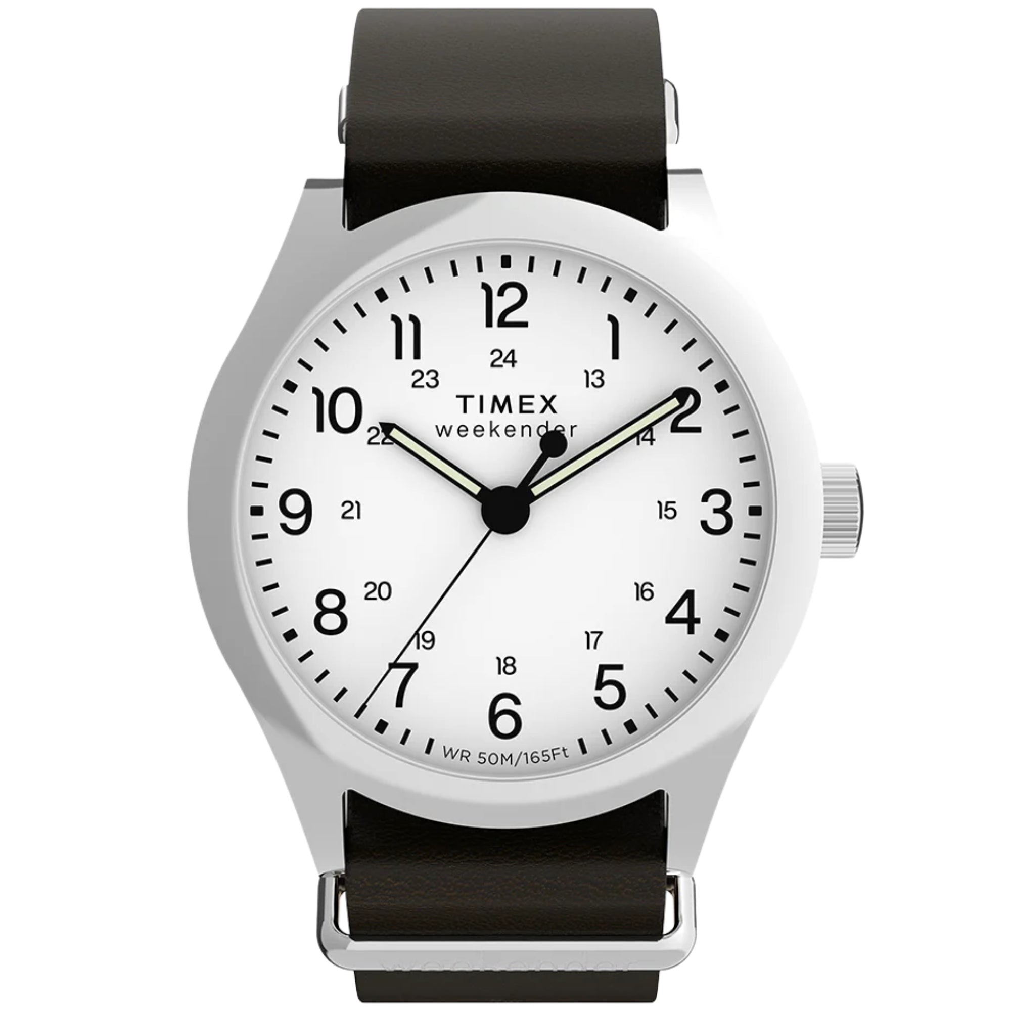 Timex Weekender 39mm Weißes Zifferblatt Leder Herren Quarz Uhr TW2Y35800
