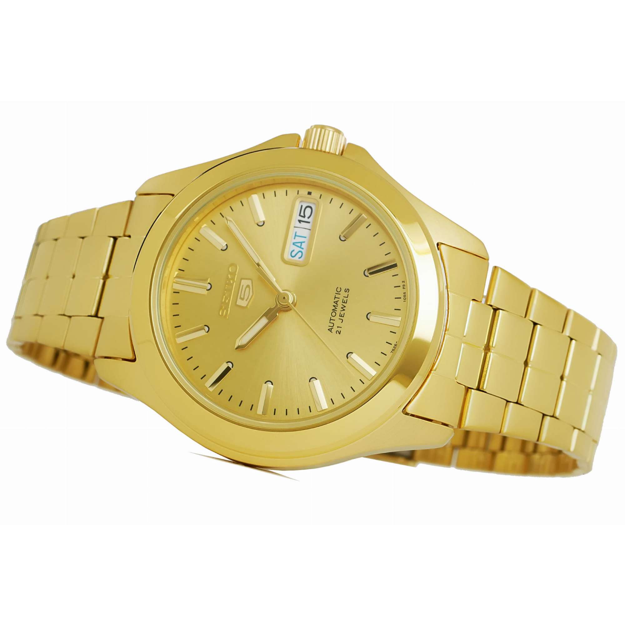Seiko 5 37mm automatic gold dial gold-tone stainless steel watch