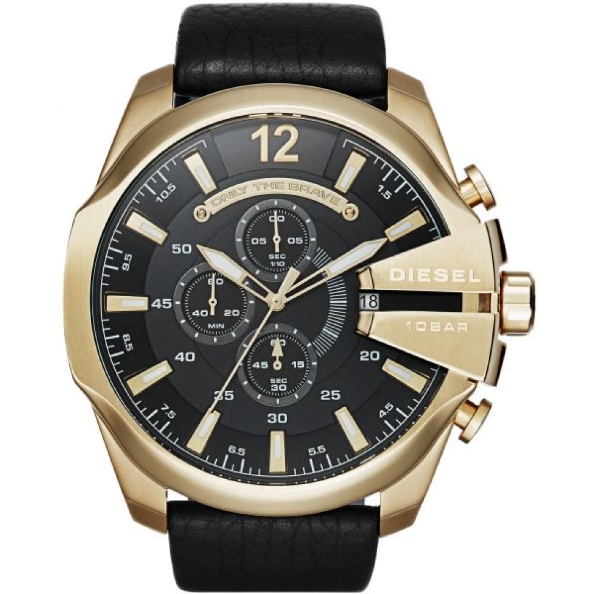 Diesel Mega Chief Chronograph Black Dial Leather Strap Men's Watch DZ4344