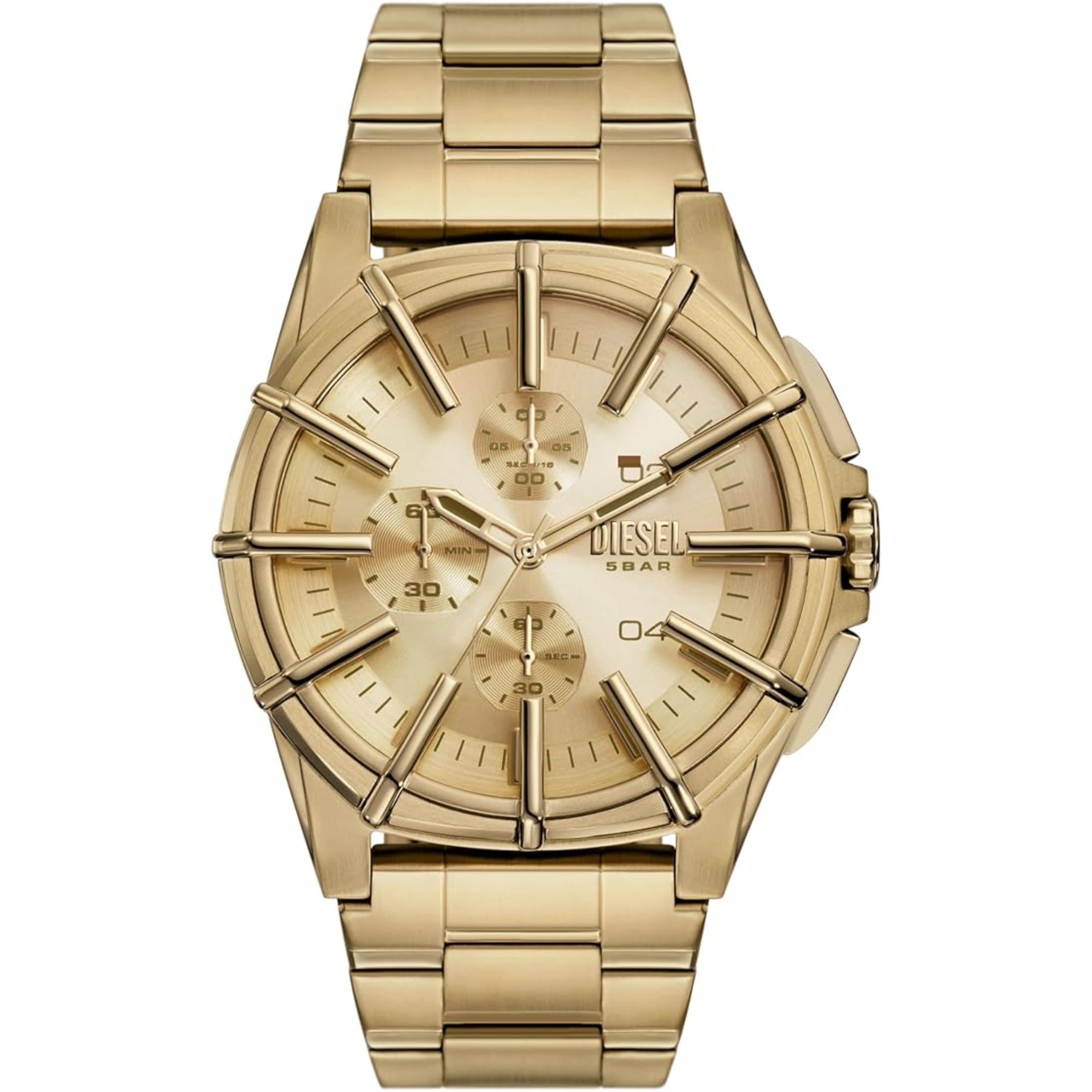 Diesel Framed Chronograph Gold Sunray Dial Steel Strap Men's Watch DZ4659