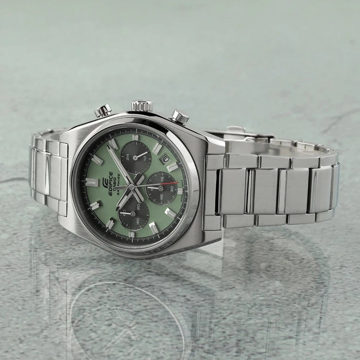 Casio Edifice 40mm Chronograph Green Dial Steel Mens Quartz Watch EFB-730D-3AVUEF