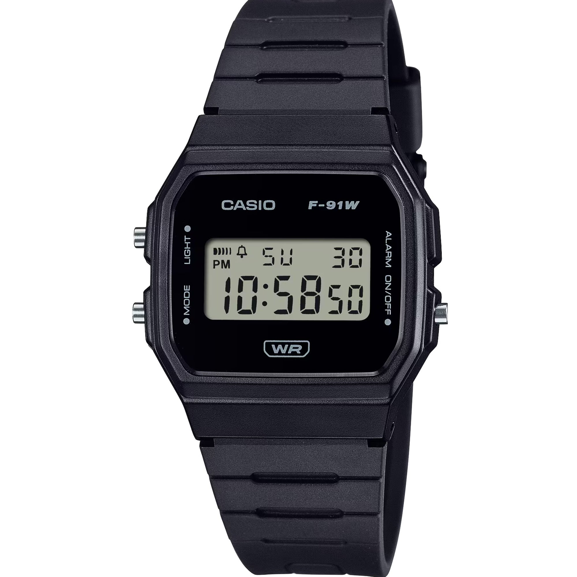 Casio Timeless Collection Digital Schwarzes Harzarmband Uhr F-91WB-1AEF