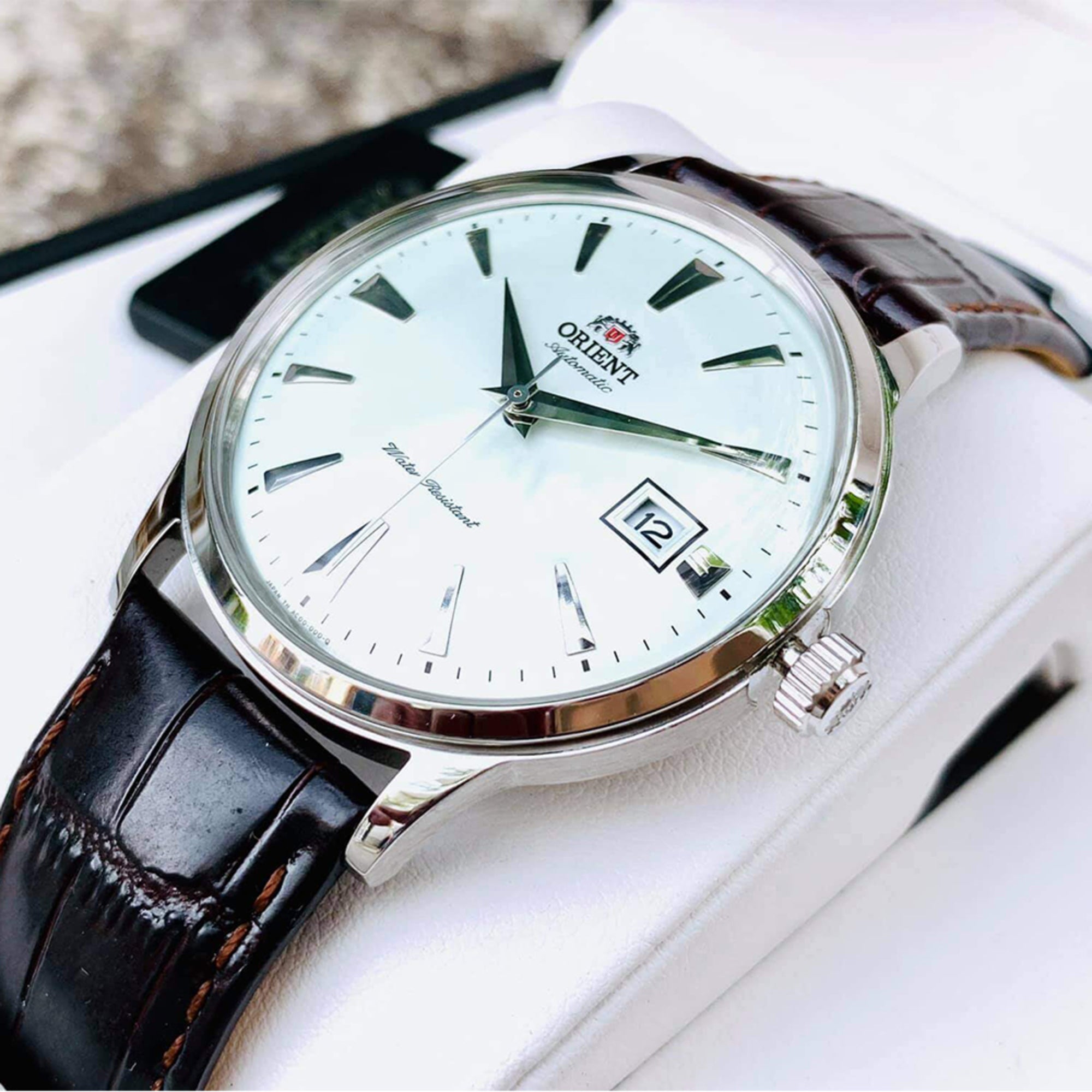 Orient Bambino 40,5mm Weißes Zifferblatt Leder Herren Automatik Uhr FAC00005W0