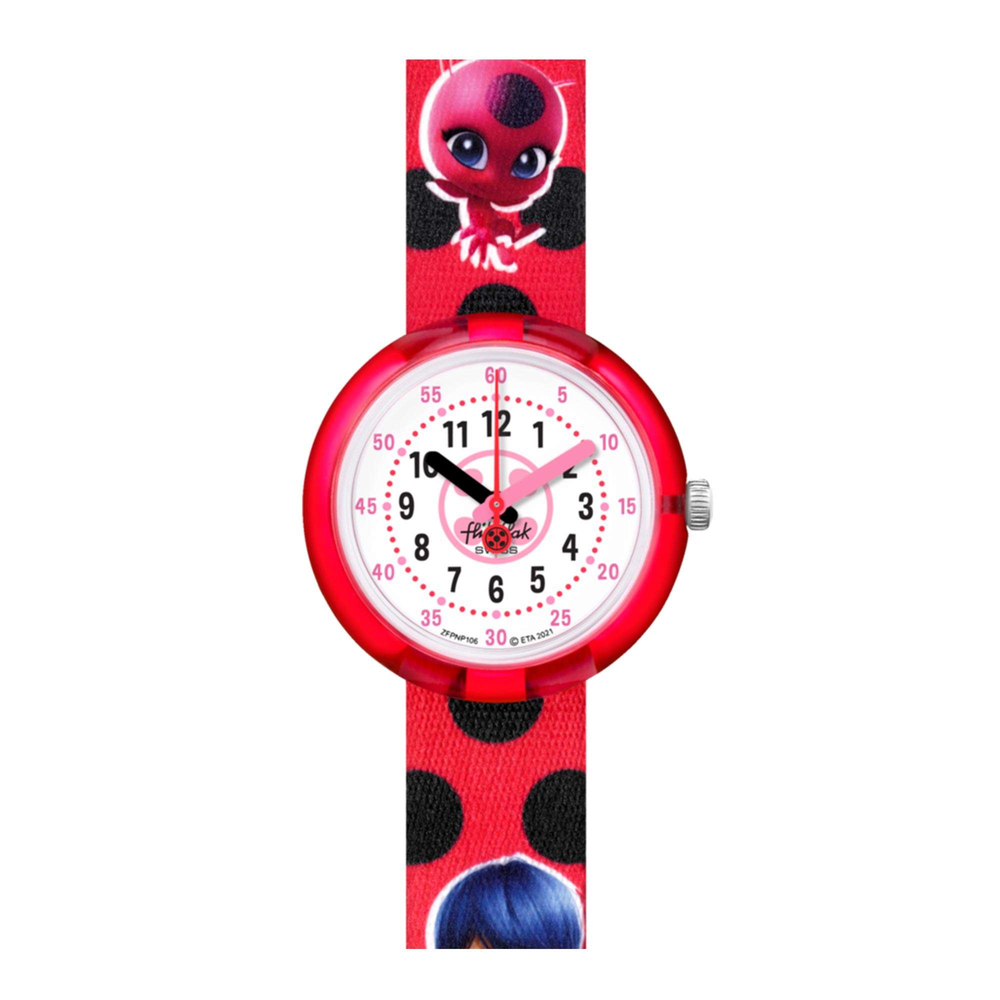 Flik-Flak Marienkäfer Quarz Weißes Zifferblatt Rotes Kunststoffarmband Kinder Uhr FPNP106