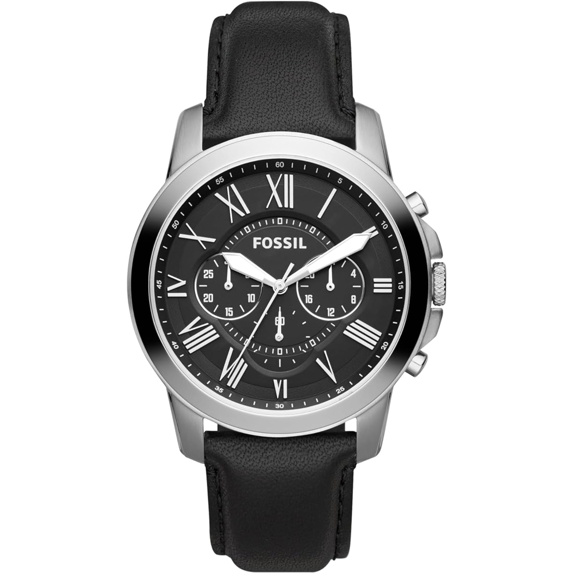 Fossil Grant Chronograph Black Dial Leather Strap Men’s Watch FS4812
