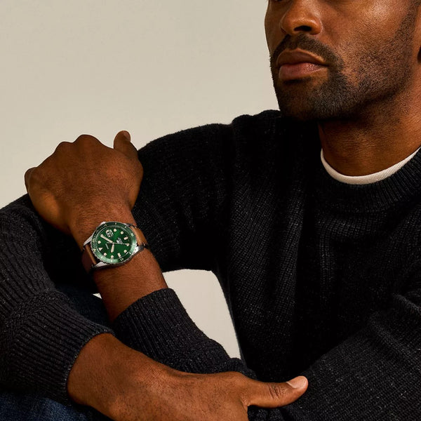 Fossil Blue Dive 42mm Green Dial Leather Mens Quartz Watch FS5946