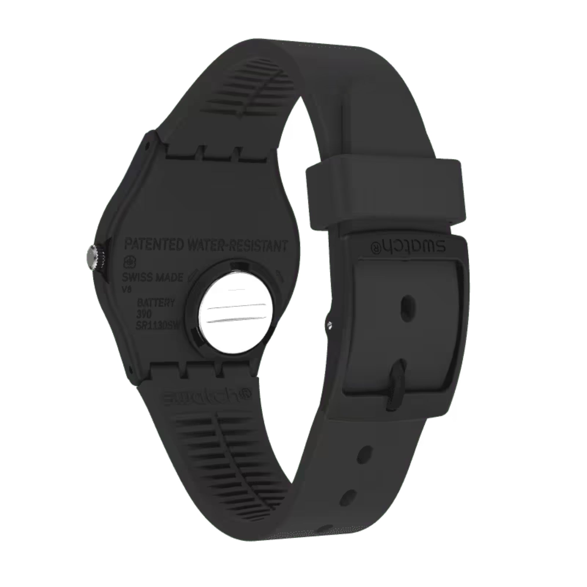 Swatch Always There Quarz Weißes Zifferblatt Armband aus schwarzem Silikon Uhr GB328