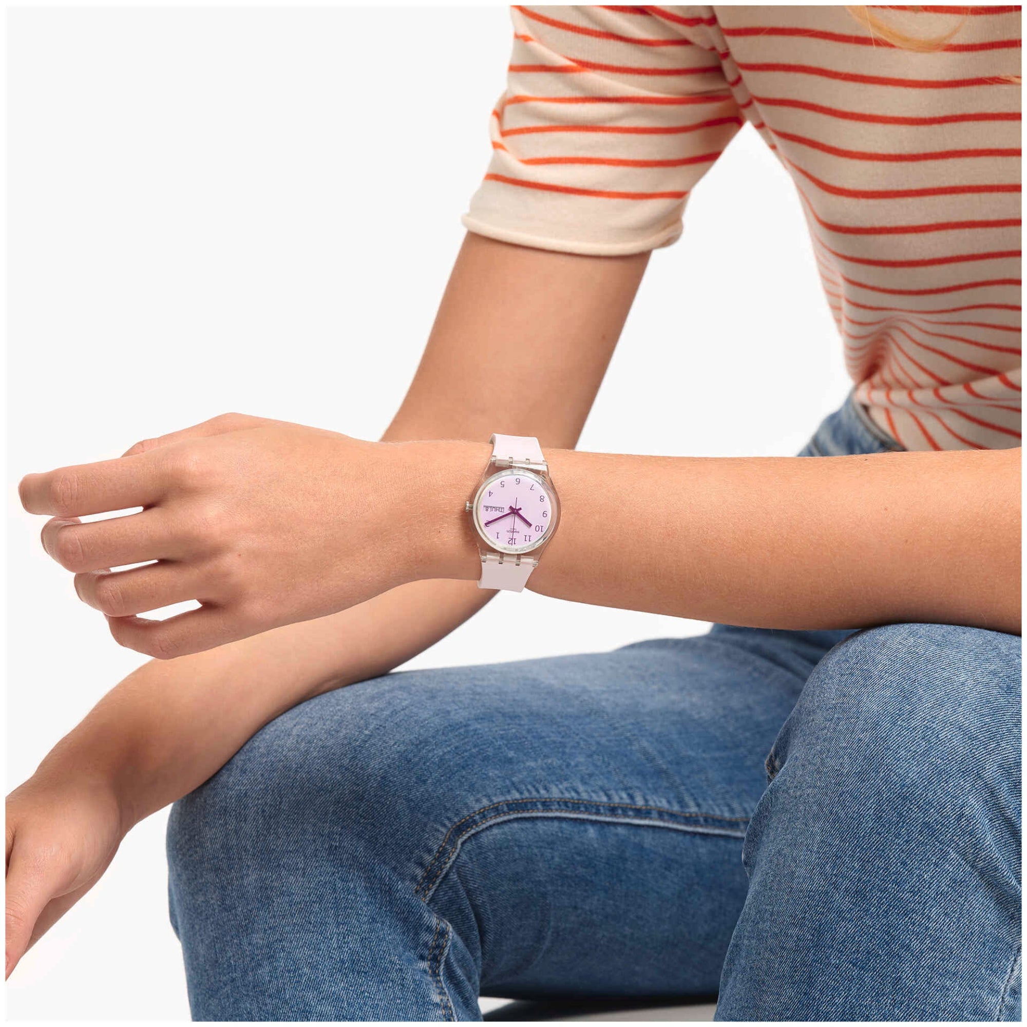 Swatch Ultrarose Weißes Zifferblatt Silikonarmband Uhr GE714
