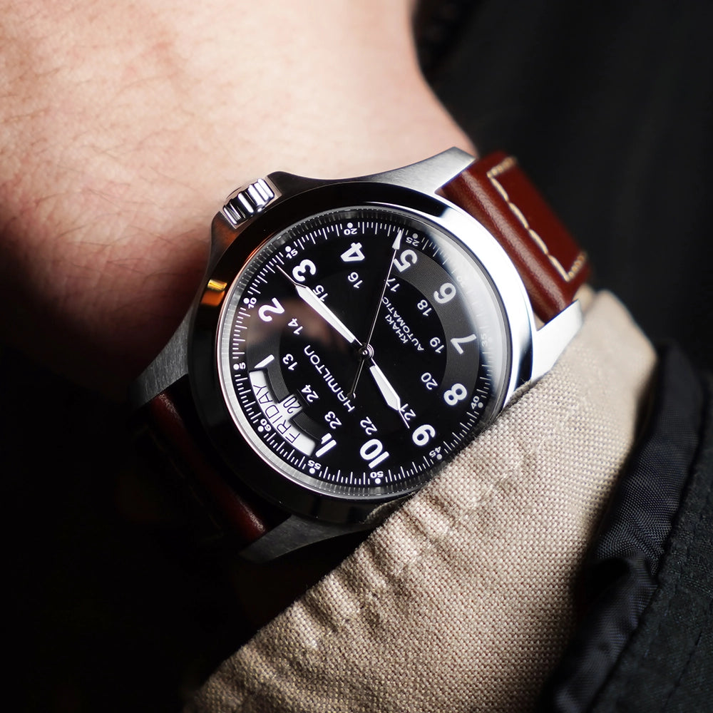 Hamilton Khaki Field 40mm King Black Dial Leather Mens Automatic Watch H64455533