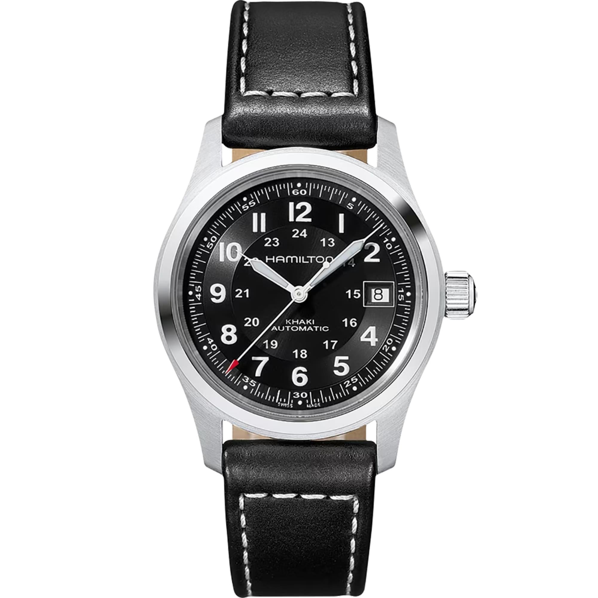 Hamilton Khaki Field Automatic Black Dial Leather Strap Unisex Watch H70455733