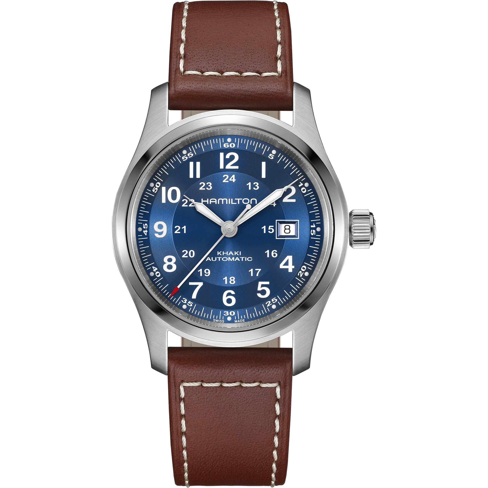 Hamilton Khaki Field 42mm Blue Dial Leather automatic watch H70605540 front view