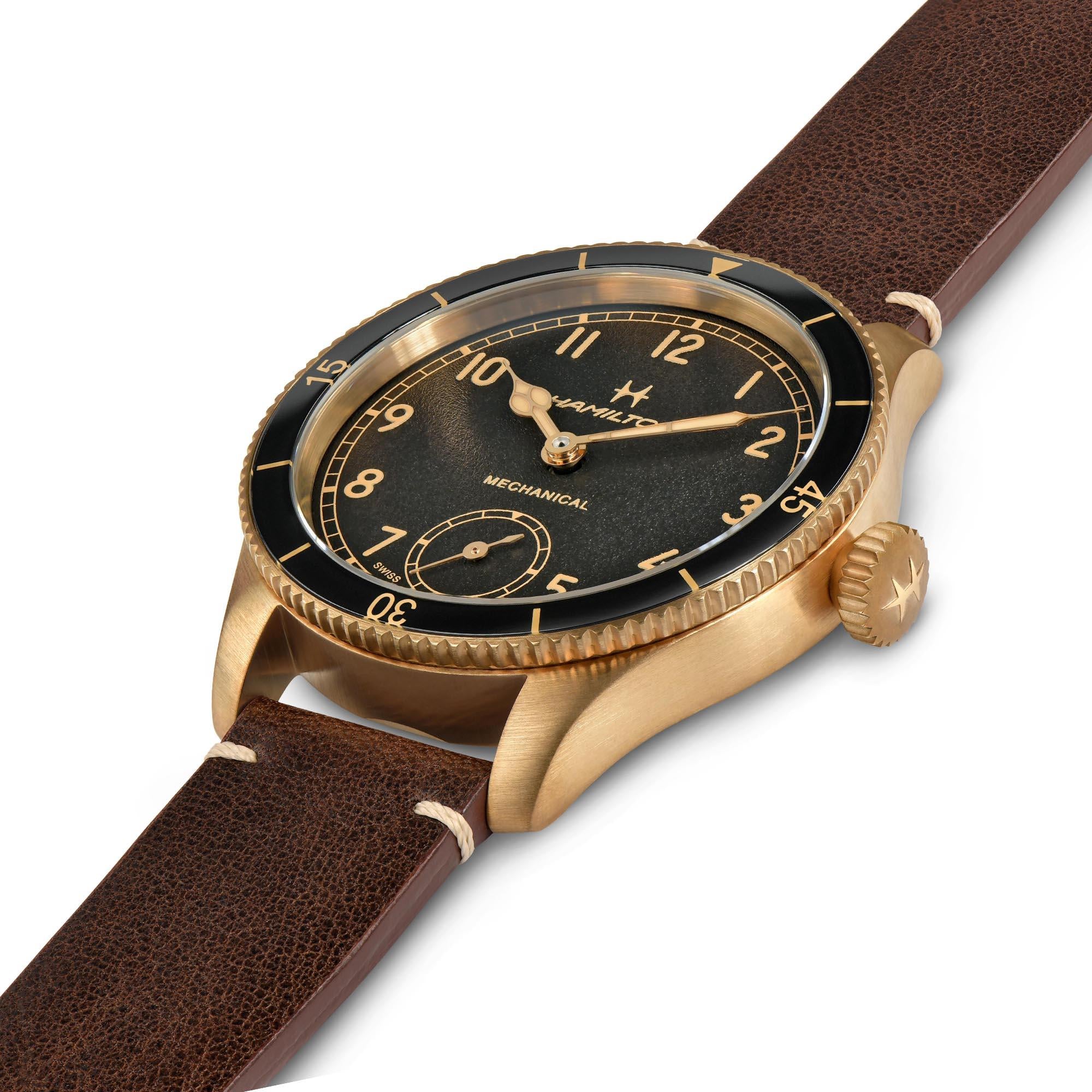 Hamilton Khaki Aviation H76709530 bronze-PVD titanium case with rotating bezel side profile