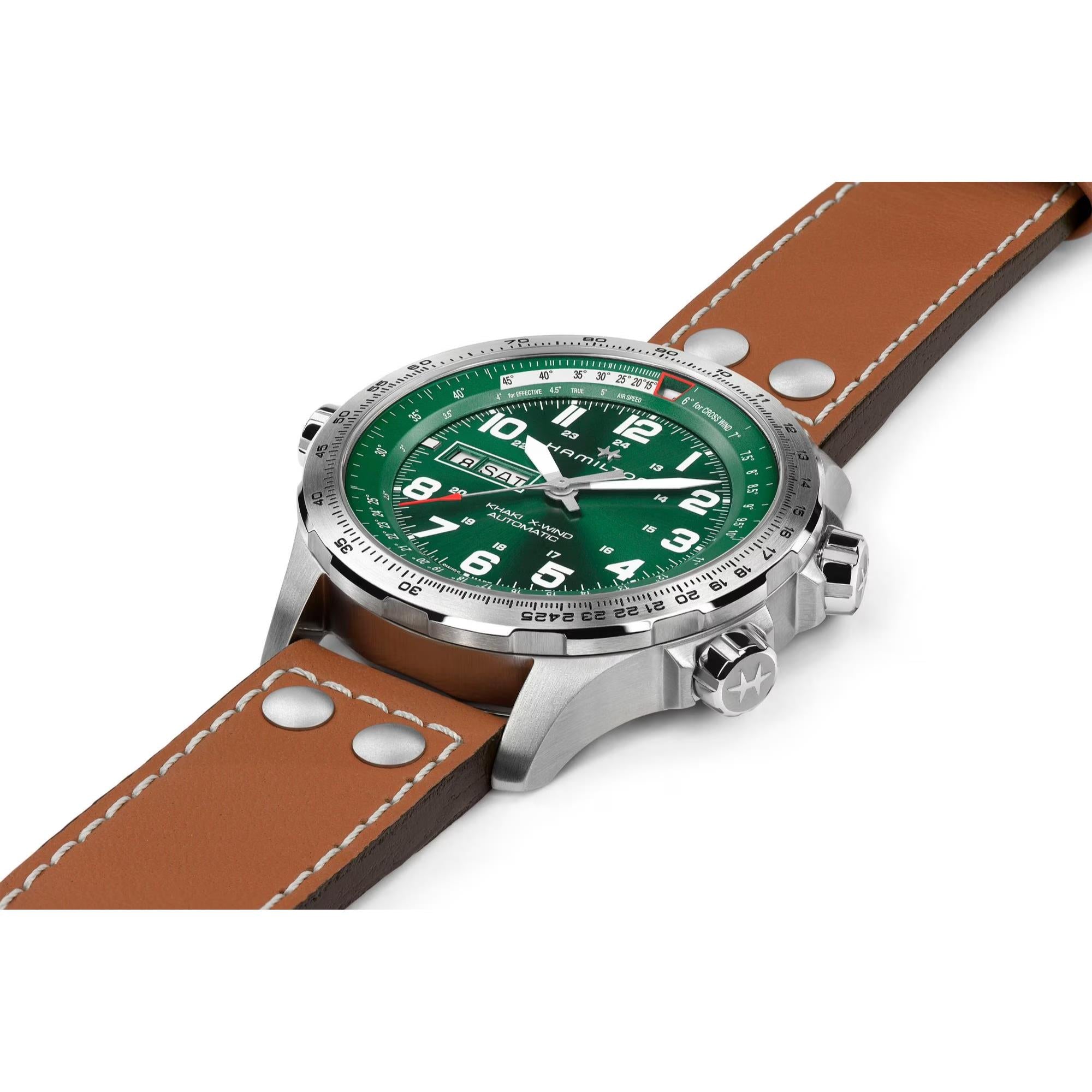  Hamilton Khaki Aviation H77735560 45mm green dial with inner rotating bezel side profile