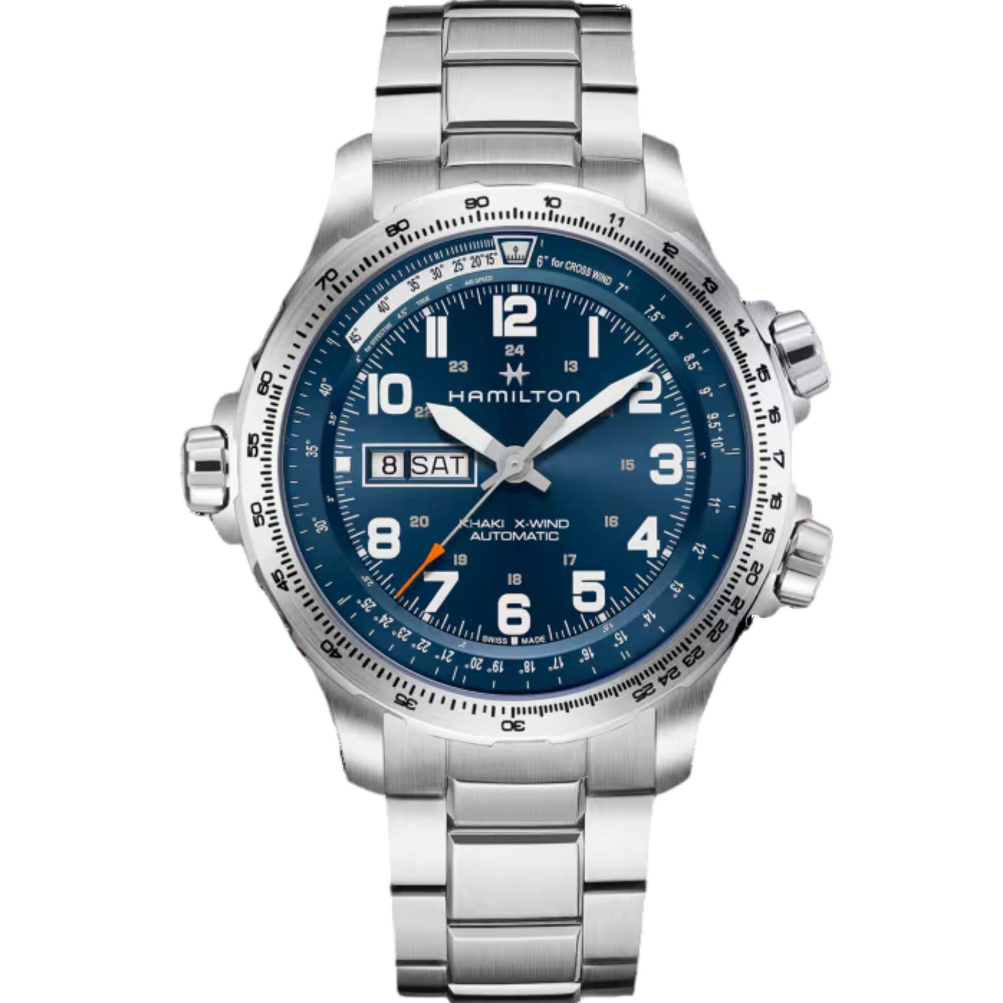 Hamilton Khaki Aviation X-Wind Blue Dial Day Date automatic watch H77765141 front view