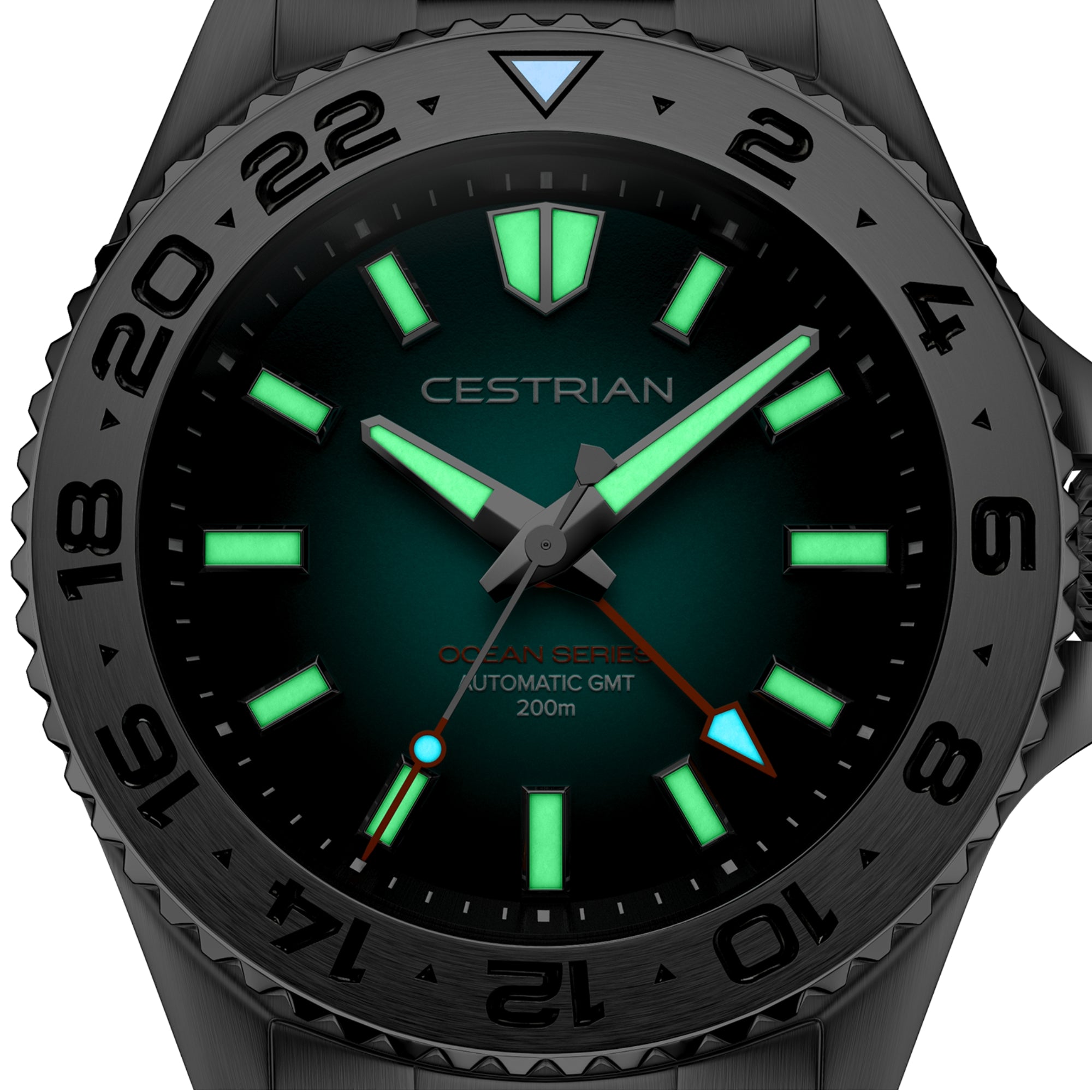 Cestrian Ocean Series Green Fumé Dial Steel Bracelet Automatic GMT Men's Watch CO-BGS001