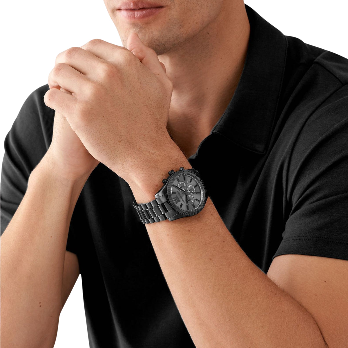 Orologio da uomo Michael Kors Lexington Chronograph con cinturino in acciaio inox nero e quadrante nero MK9154