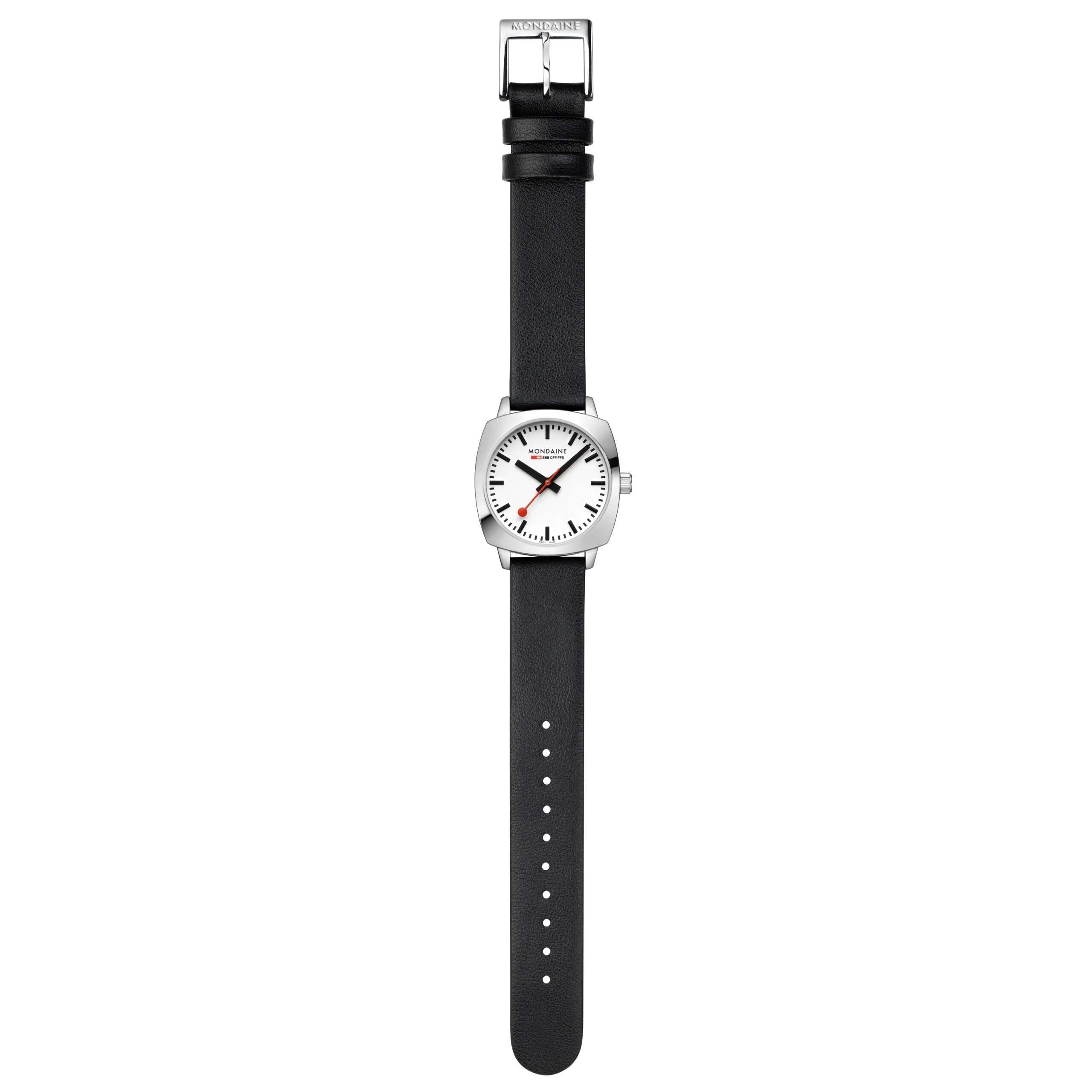 Mondaine Cushion 31mm Weißes Zifferblatt Leder Damen Quarz Uhr MSL.31110.LBV
