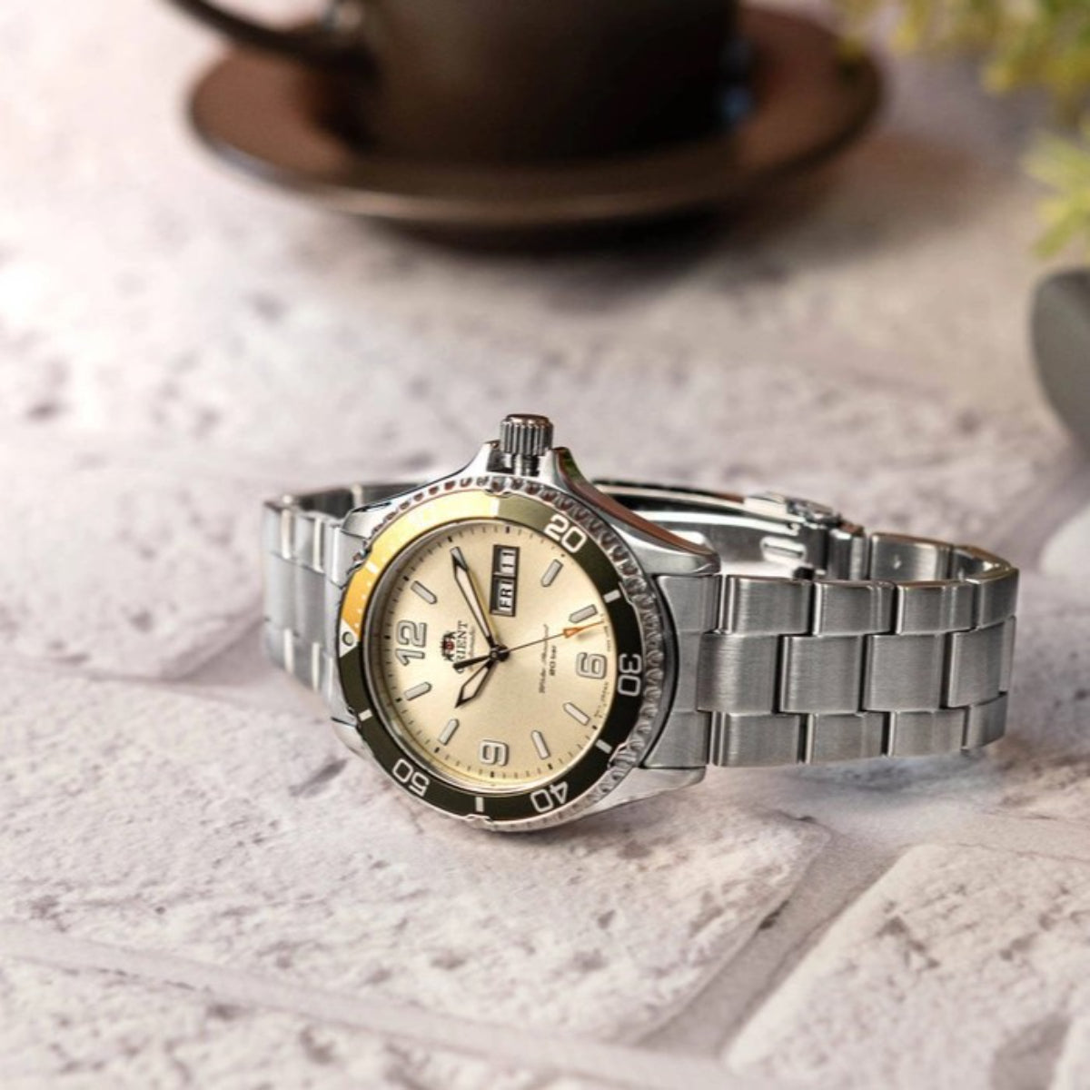Orient Mako 42mm Elfenbein Zifferblatt Stahl Herren Automatik Uhr RA-AA0821S39B