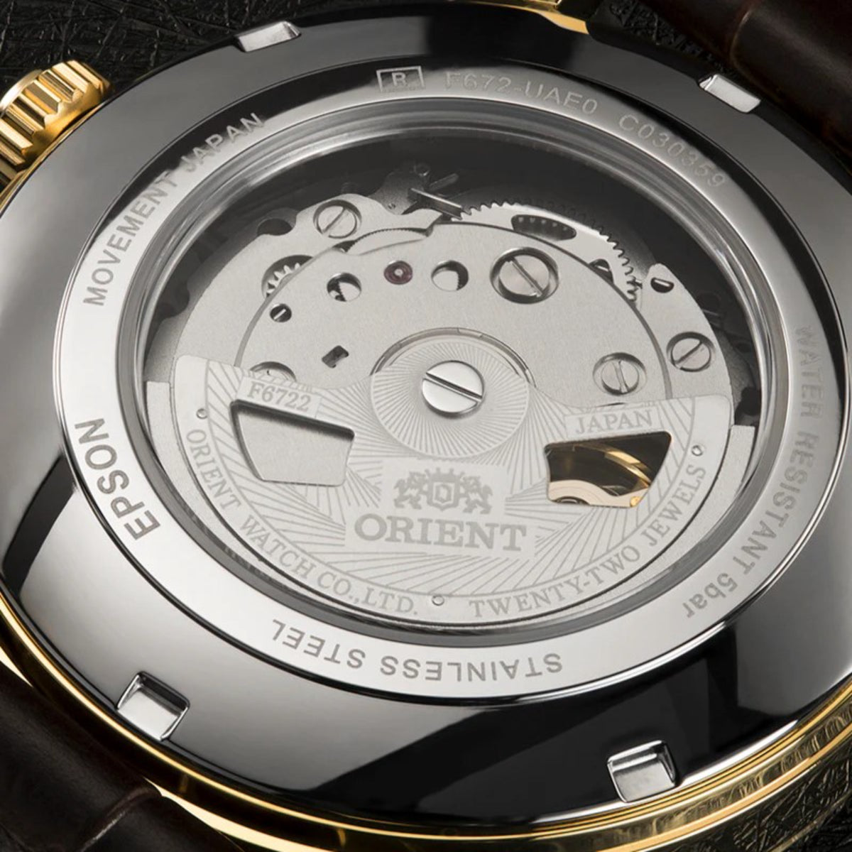 Orient Symphony RA-AC0F04S30B exhibition caseback revealing automatic movement