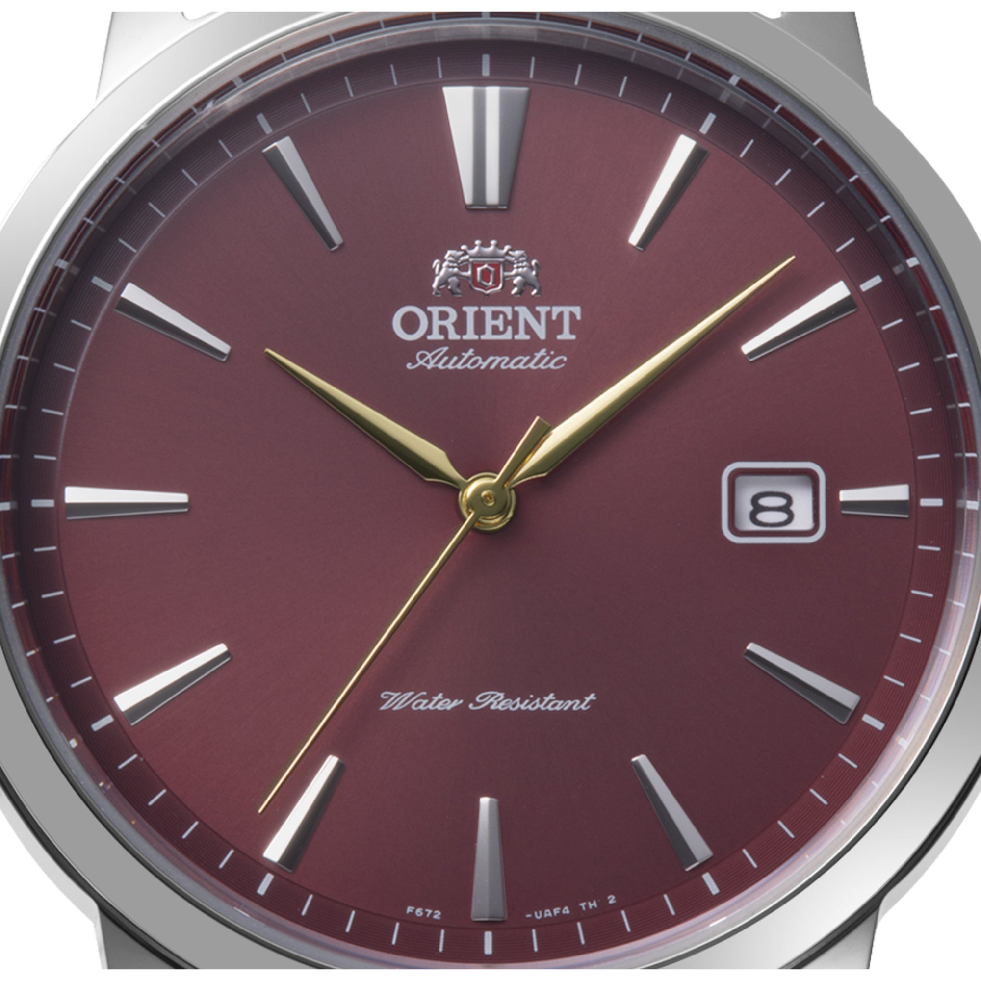 Orient RA-AC0F15R30B red dial with date display close-up