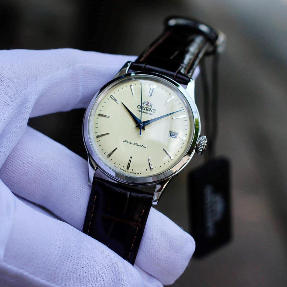 Orient Bambino 38mm Champagne Dial Leather Mens Automatic Watch RA-AC0M04Y30B