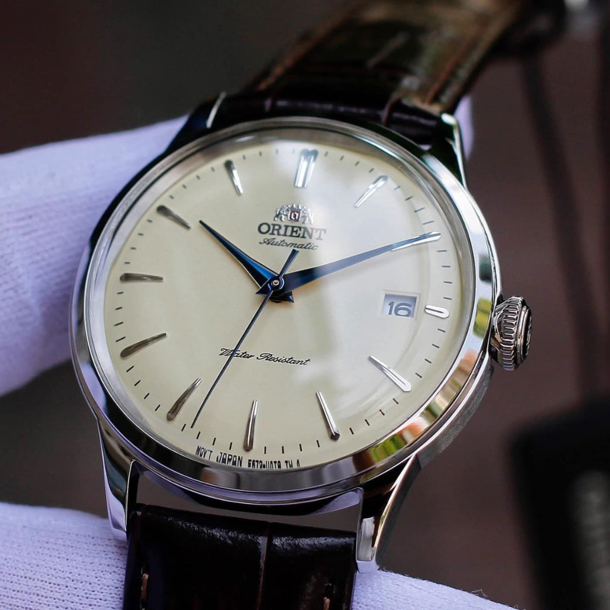 Orient Bambino 38mm Champagne Dial Leather Mens Automatic Watch RA-AC0M04Y30B
