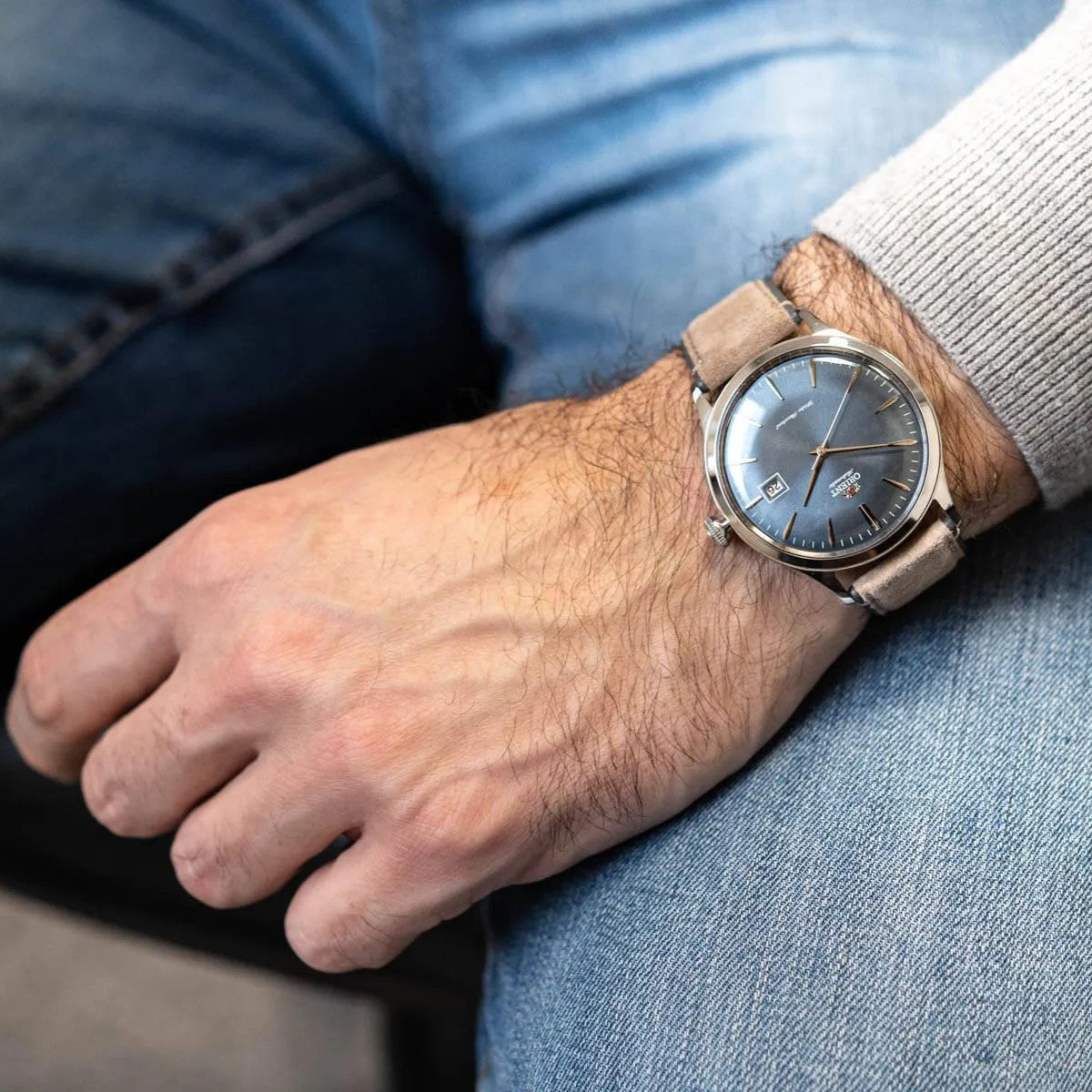 Orient Bambino RA-AC0P03L30B automatic dress watch worn on wrist