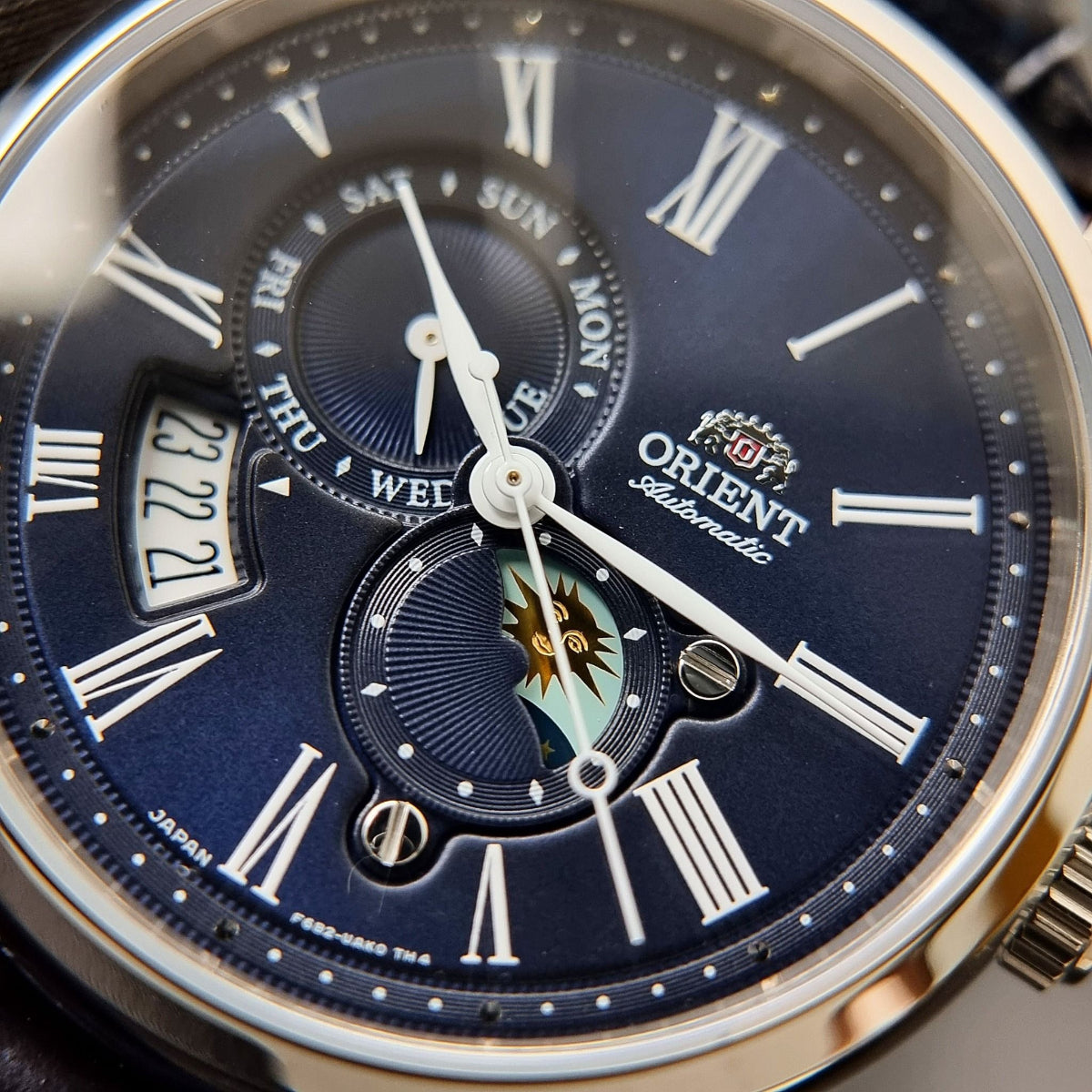 Orient Sun and Moon Blue Dial Leather Strap Men's Watch RA-AK0011D30B