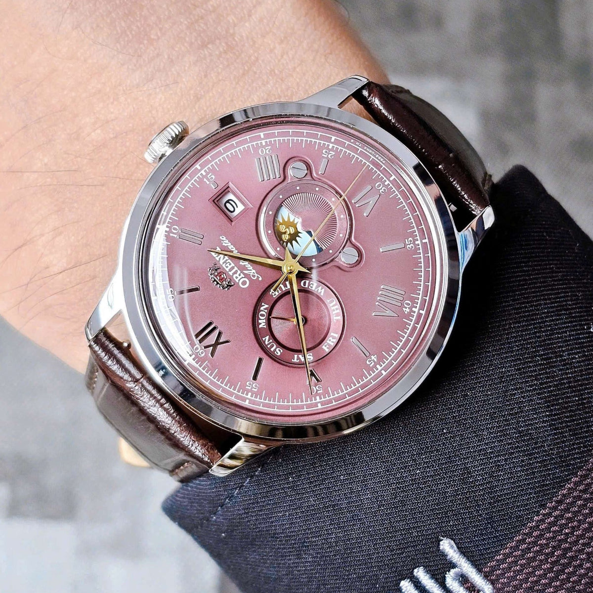 Orient Bambino Sun & Moon Red Dial Men's Watch RA-AK0807R30B