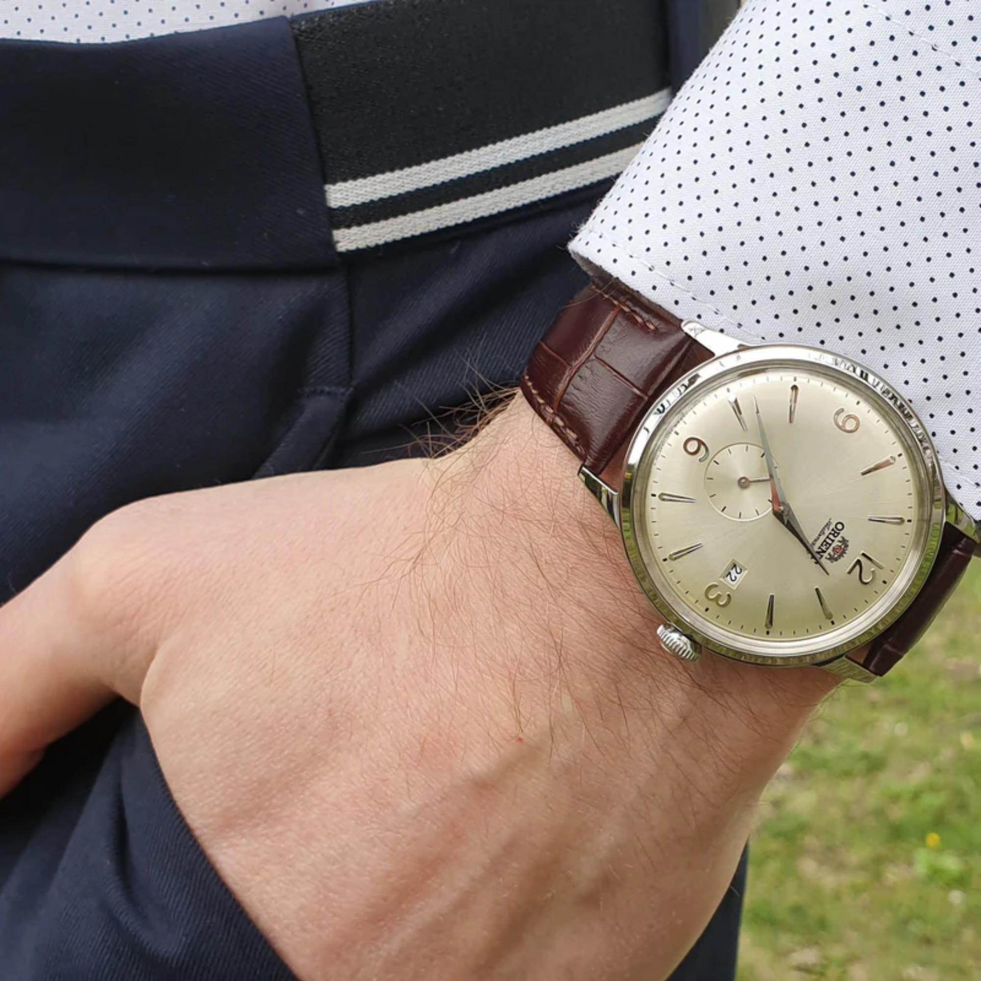 Orient Bambino 40.5mm Small Seconds Ivory Dial Leather Mens Mechanical Watch RA-AP0003S30B