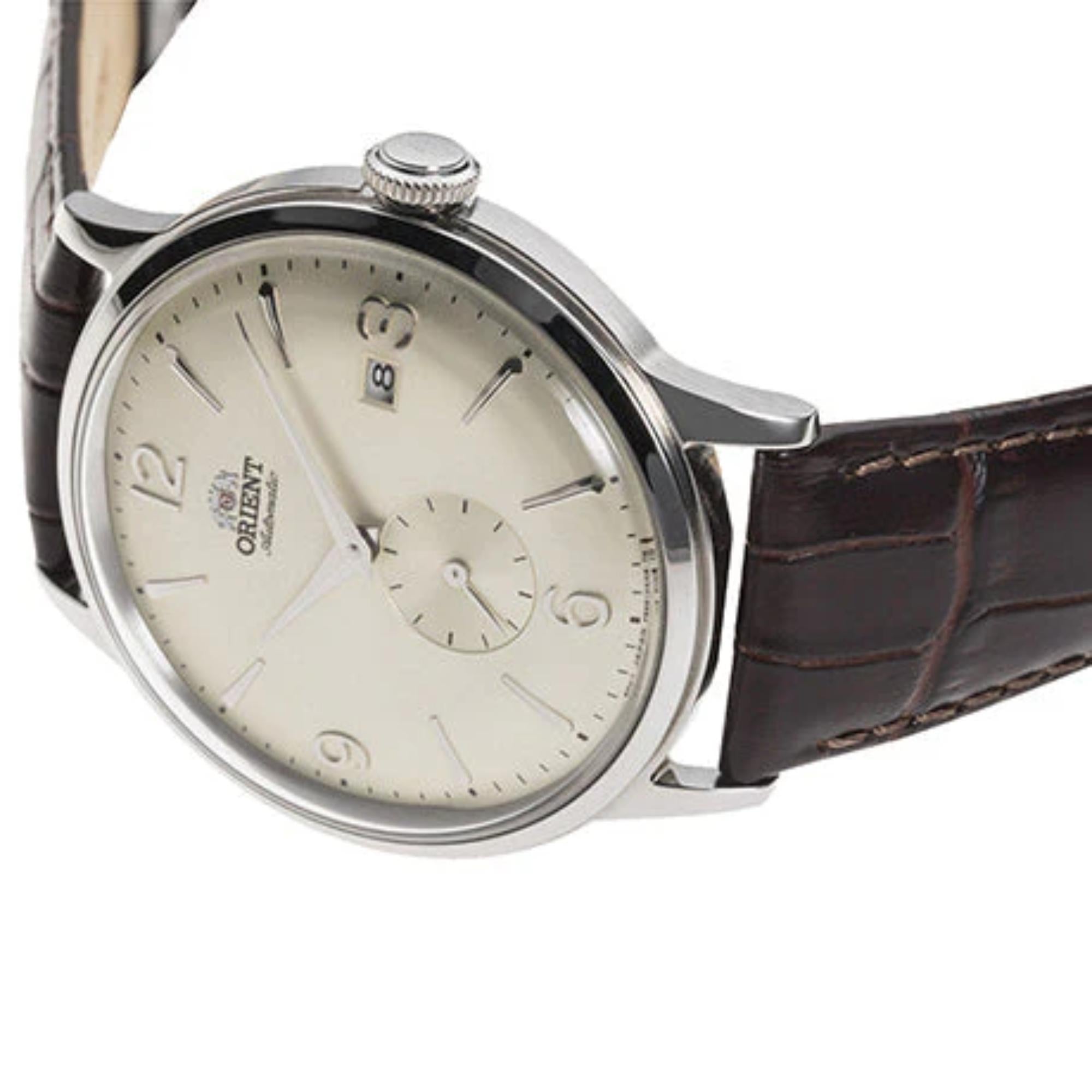 Orient Bambino 40,5 mm Kleine Sekunde Elfenbein Zifferblatt Leder Herren Mechanische Uhr RA-AP0003S30B