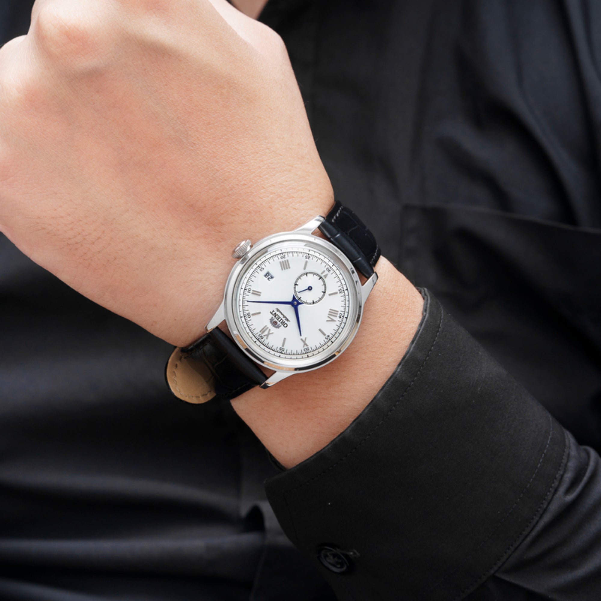 Orient Bambino 38mm Small Seconds White Dial Leather Mens Automatic Watch RA-AP0104S30B