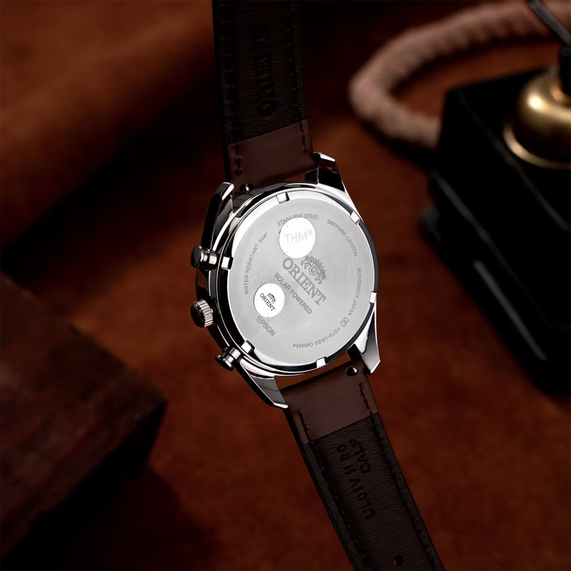 Orient Stretto 40mm Chronograph White Dial Leather Mens Solar Watch RA-TX0306S10B