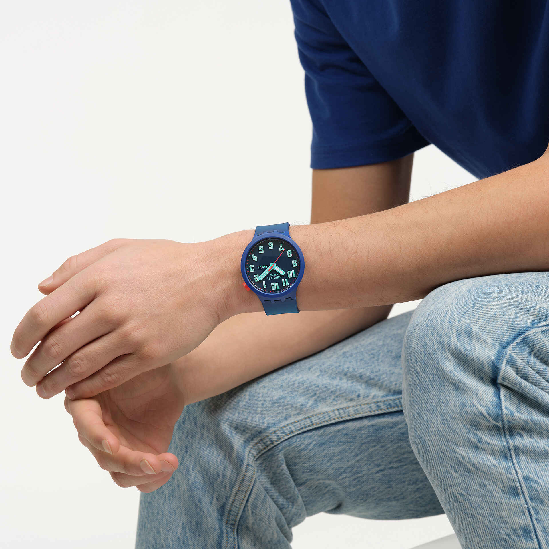 Swatch Essentially Bold Blue Dial Silicone Strap Watch SB01N700