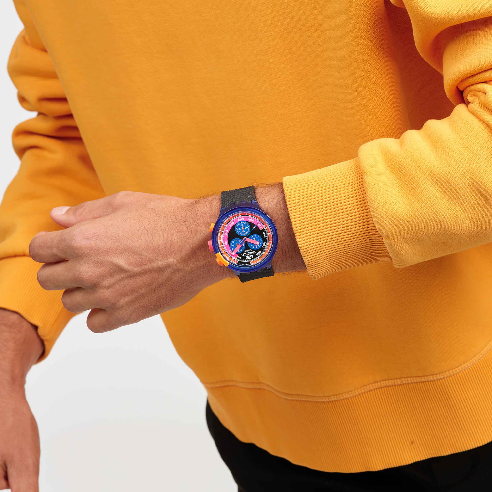 Swatch Quartz Neon Party To The Max Big Bold Chrono Black Dial Men's Watch SB06N102