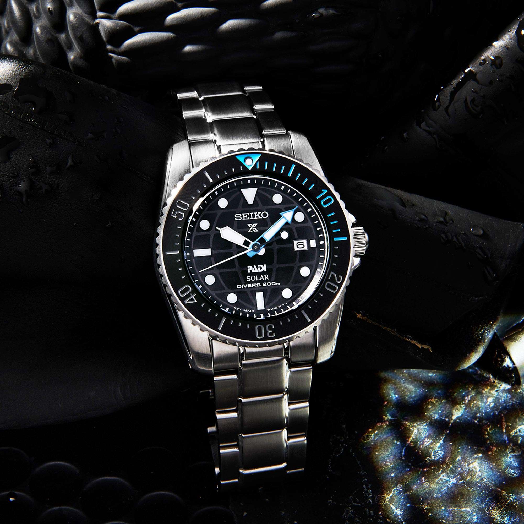 Seiko Prospex PADI Solar Blue Dial Stainless Steel Bracelet Men's Watch SNE575P1