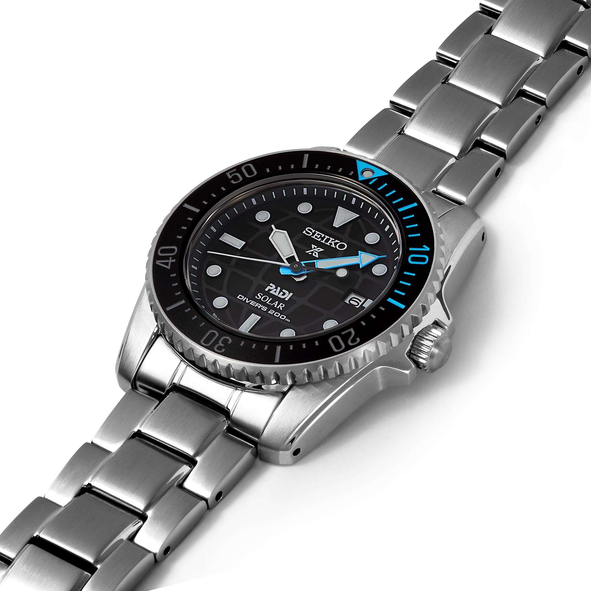 Seiko Prospex PADI Solar Blaues Zifferblatt Edelstahlarmband Herren Uhr SNE575P1