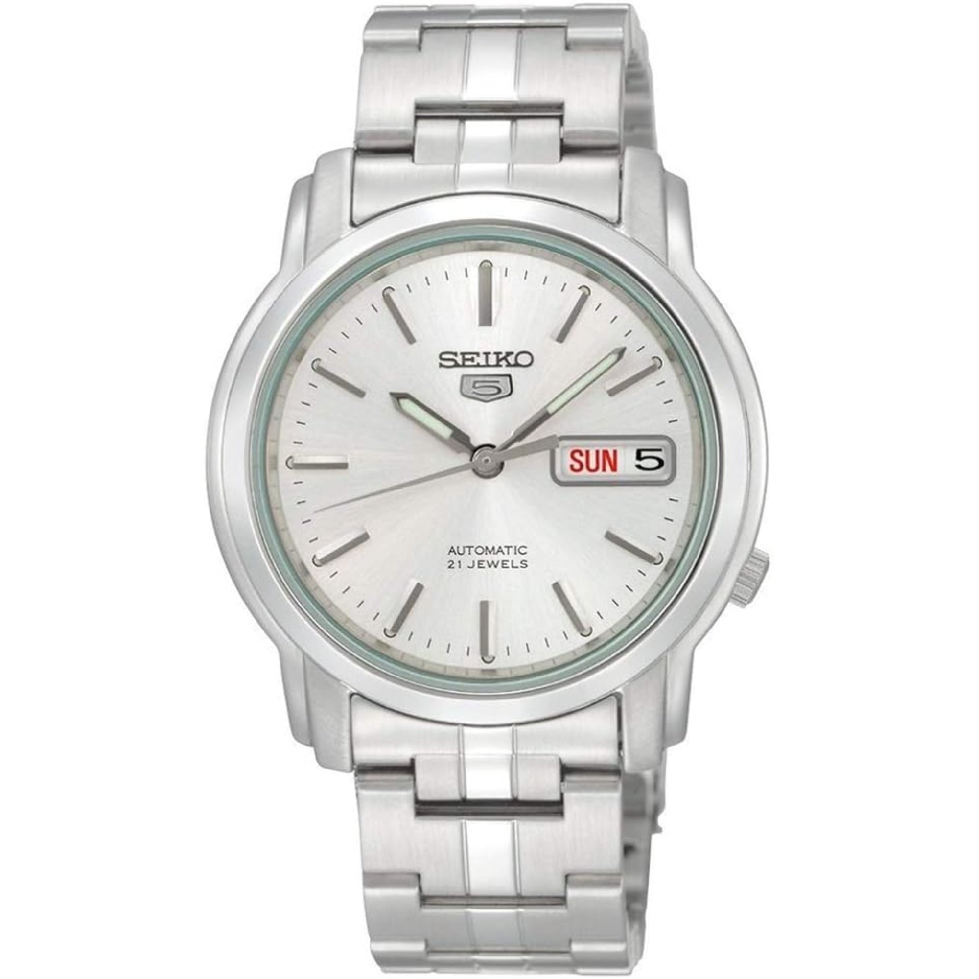 Seiko 5 Automatico Quadrante Argento Bracciale in Acciaio Orologio da Uomo SNKK65K1