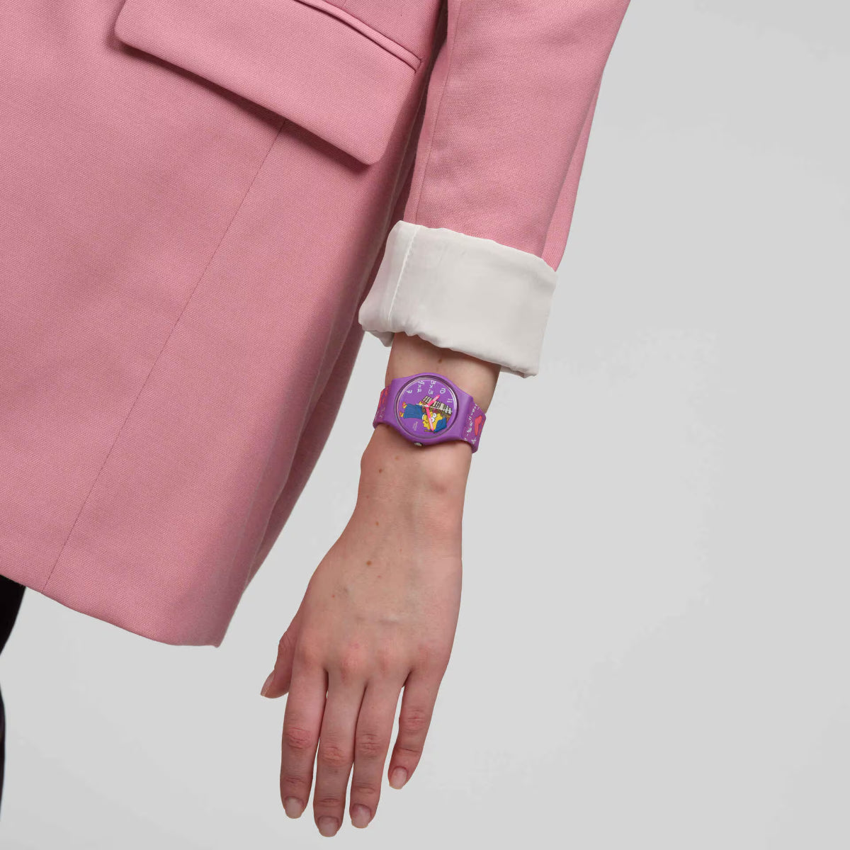 Swatch Simpsons Lisa Class Act Purple Dial Silicone Strap Watch SO28Z118