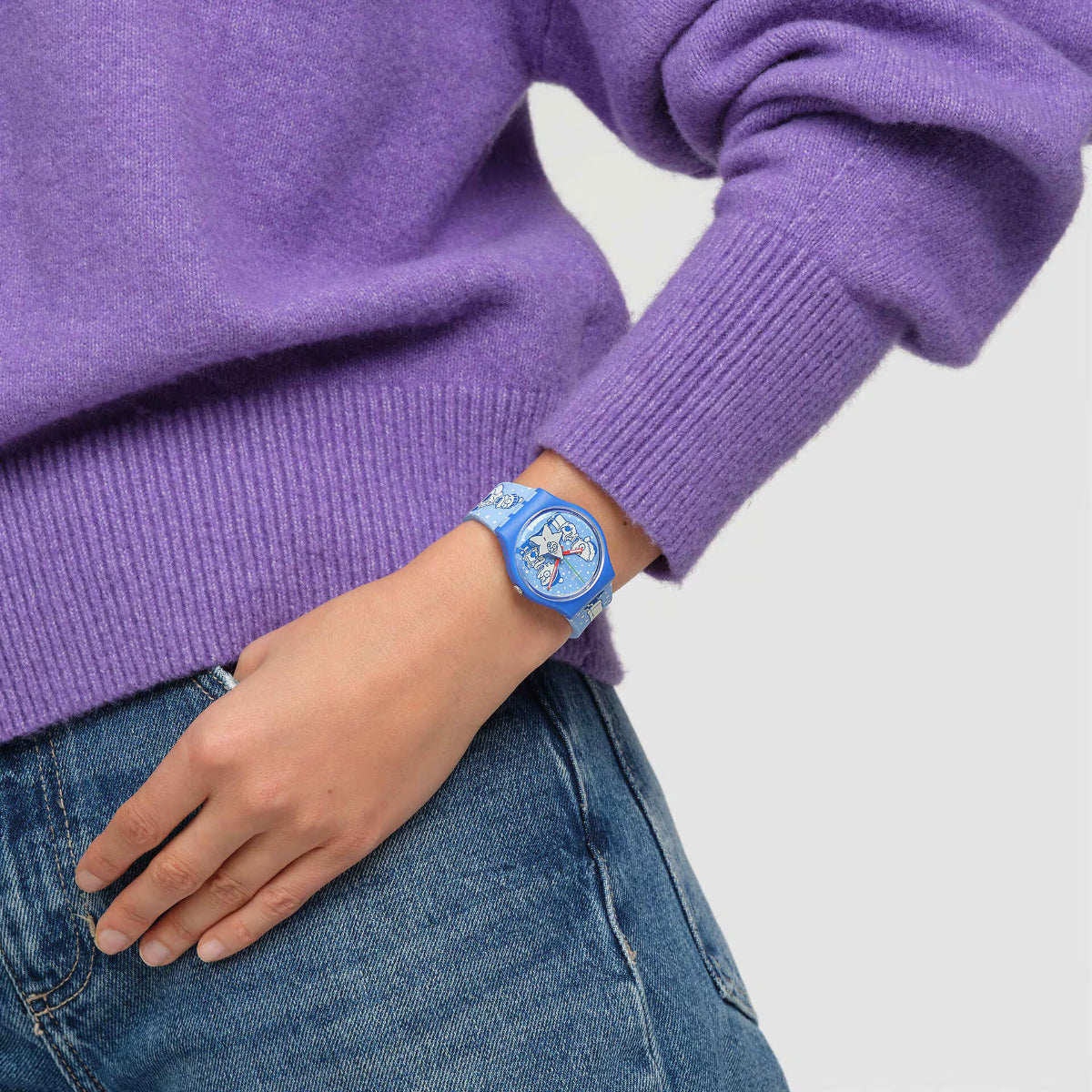 Swatch Originals 34mm Blue Dial Silicone Quartz Watch SO28Z126