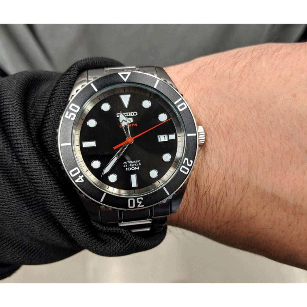 Seiko 5 Sports Automatic Black Dial Silver Stainless Steel Men's Watch SRPB91K1