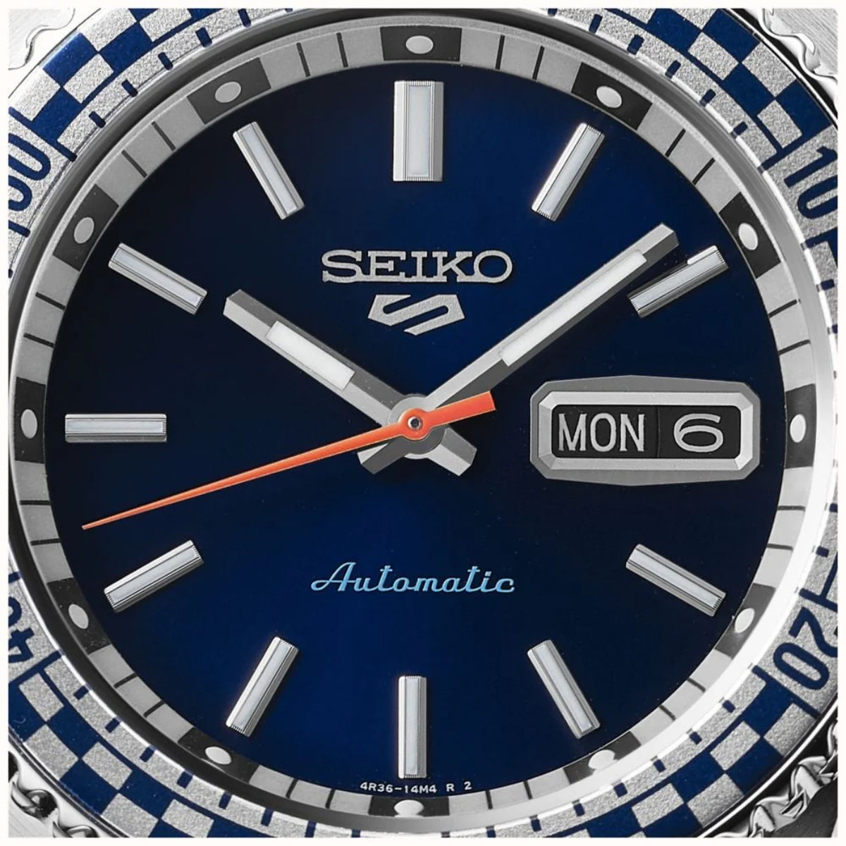 Seiko 5 Sports Checker Flag Automatik Blaues Zifferblatt Stahlarmband Herren Uhr SRPK65K1
