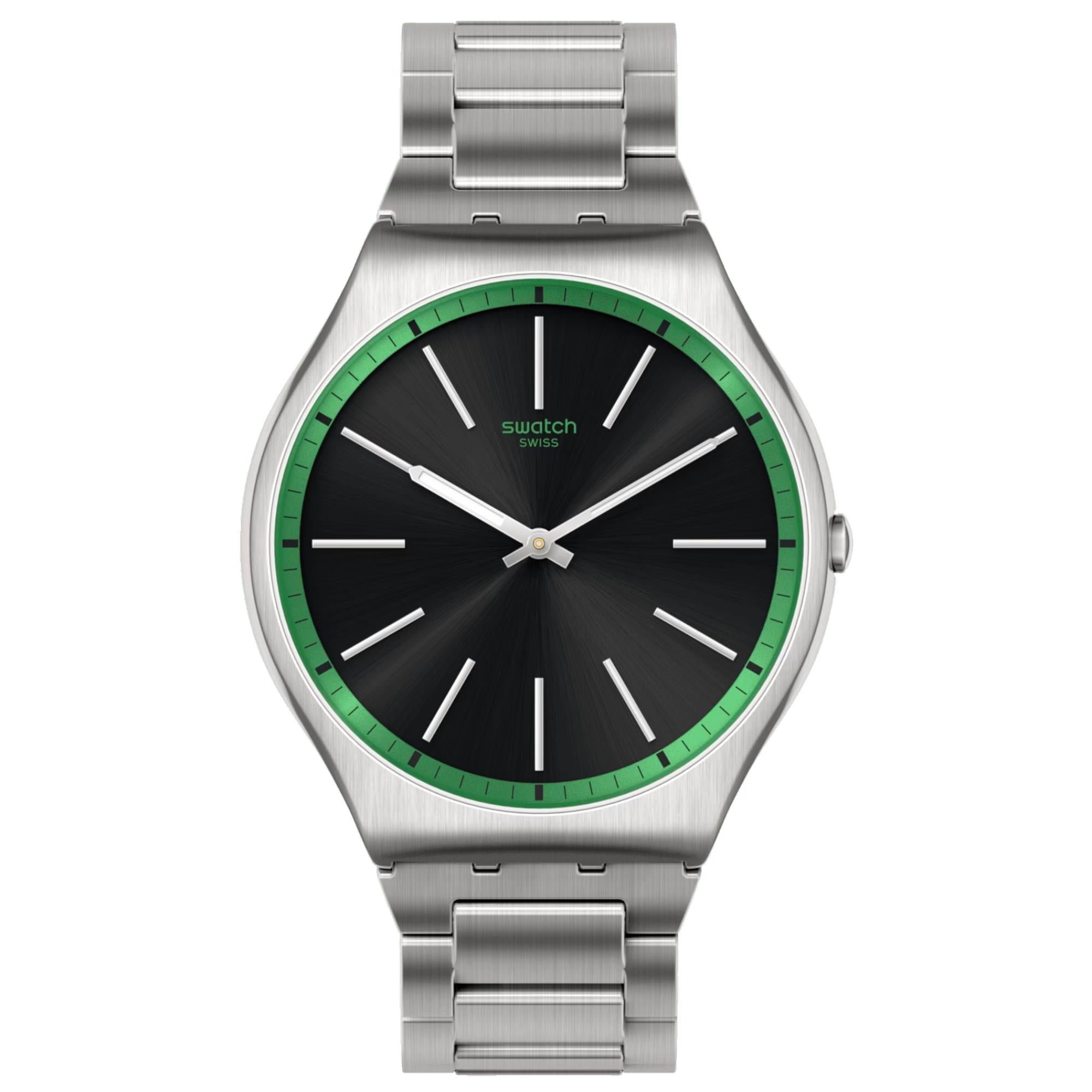 Swatch Green Graphite Quartz  Black Dial Steel Strap Unisex Watch SS07S128G