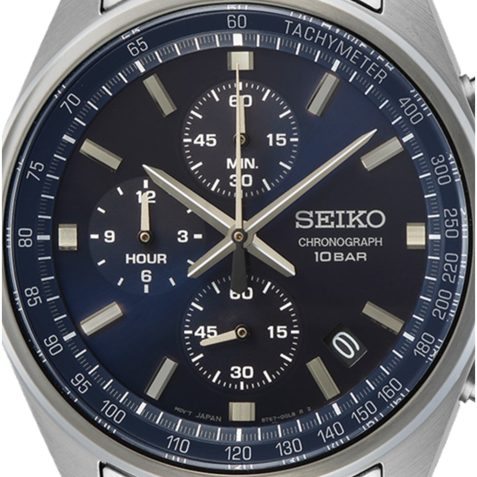 Seiko Essentials SSB377P1 Chronograph 41.5mm blue dial close-up